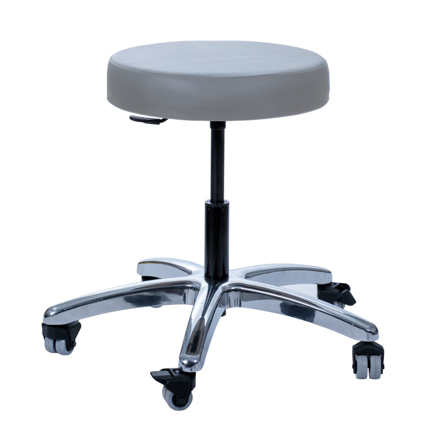 Brandt Industries Heavy-Duty Exam Stool with a round padded seat, adjustable height, foot ring, and five caster wheels.