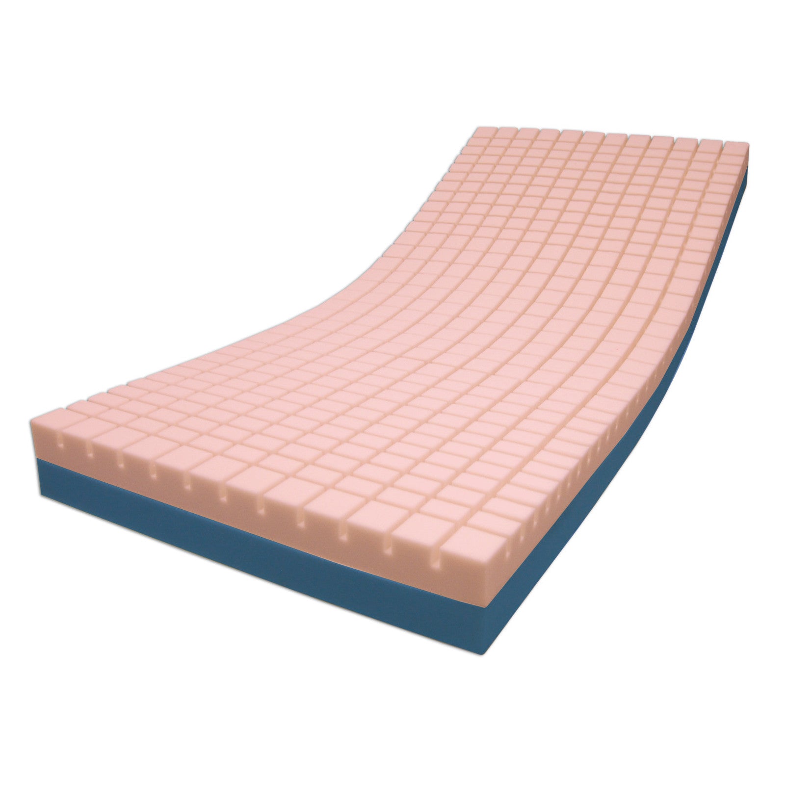 SkiL-Care Pressure-Check Mattress with a grooved pink top layer and a solid blue base, designed for pressure relief and comfort.