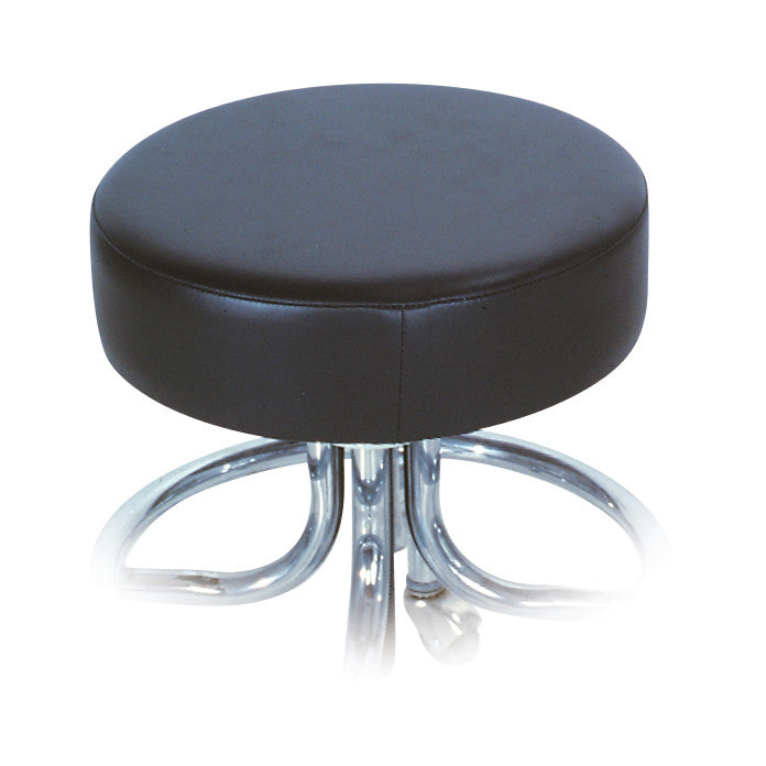 A round black stool with a chrome base features the AliMed Replacement Vinyl Stool Cover.