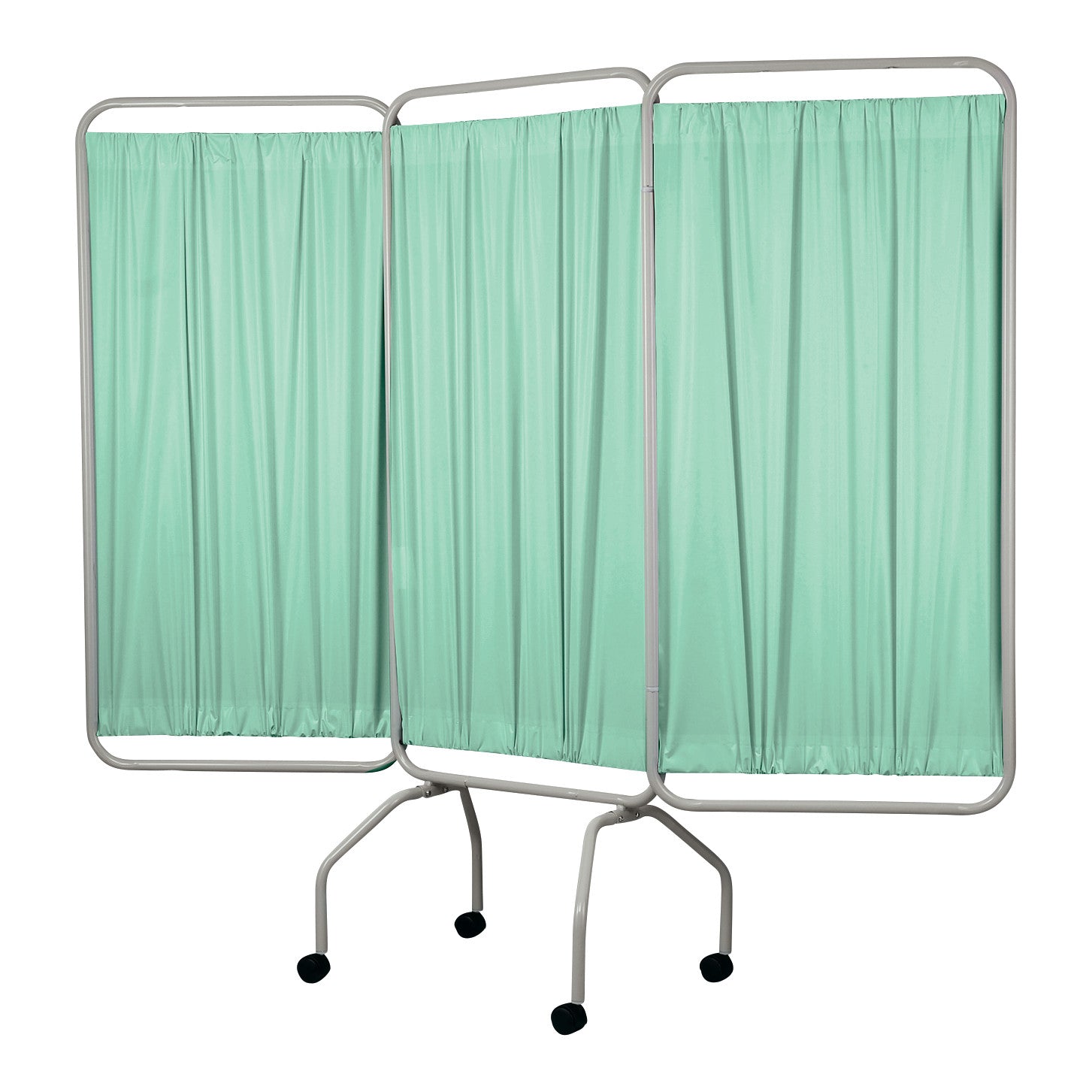 Champion Privess Basic Three-Panel Privacy Screen with light green curtains and a metal frame on wheels.