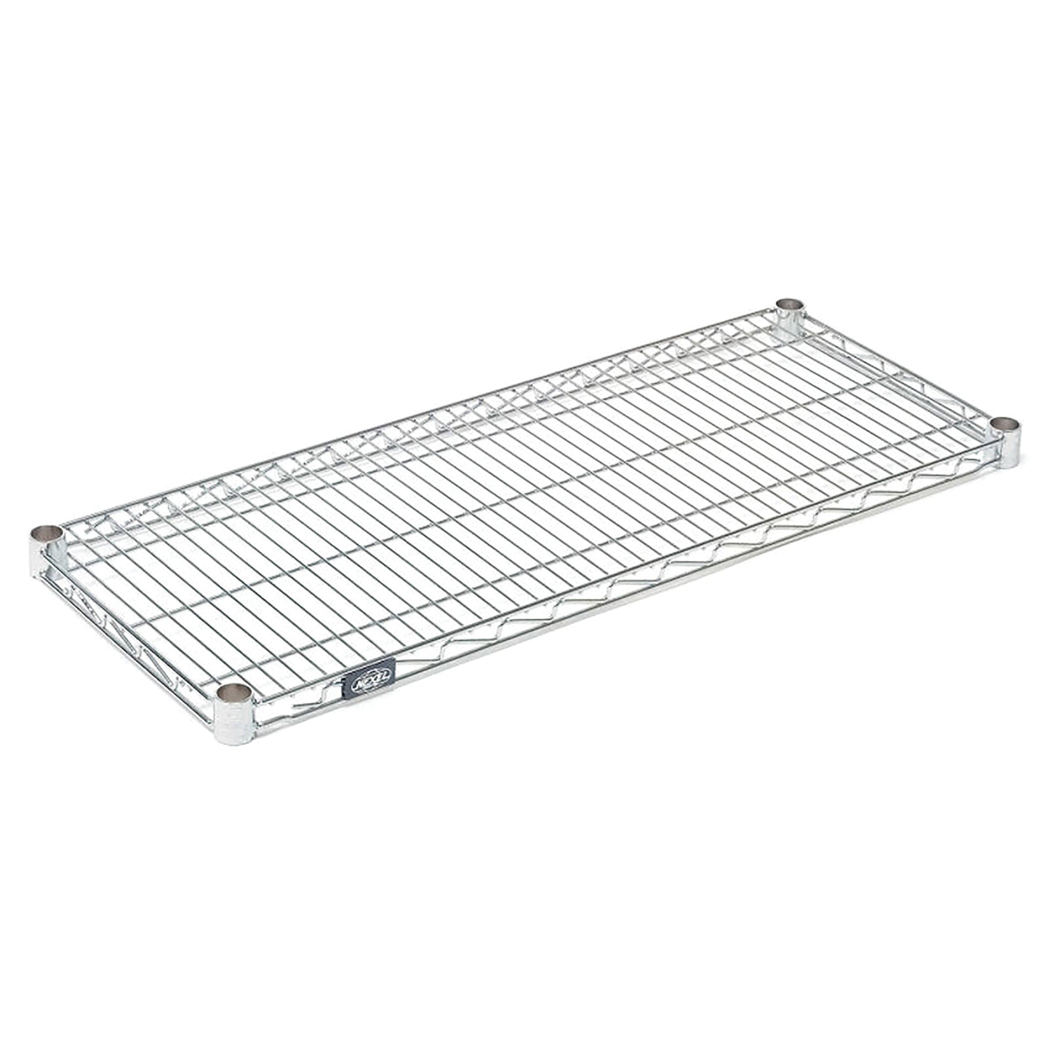 A horizontal Wire Shelf for AliMed Standard-Duty Wire Shelving with a silver metal grid design and rounded corners.