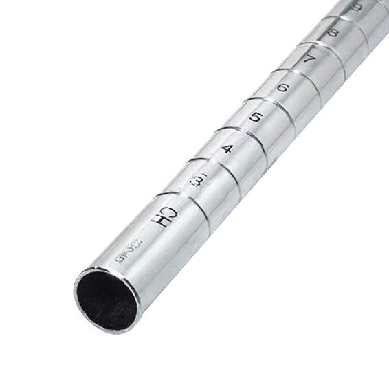 A metal pole from the AliMed Standard-Duty Wire Shelving, marked with numbered measurements for customization.