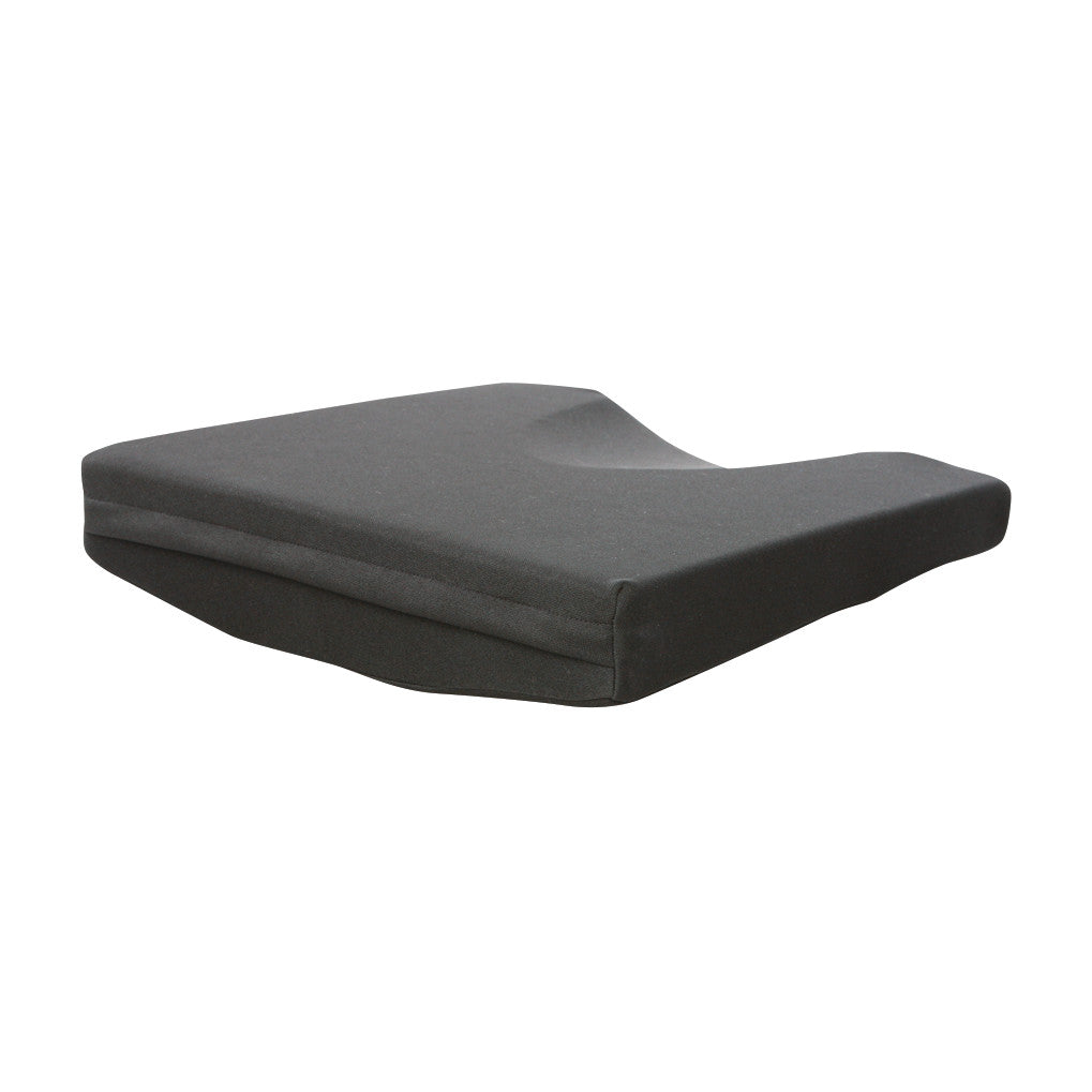 An AliMed Basic Wedge Wheelchair Cushion with Convex Base, featuring a dark color and a sloped, ergonomic design.