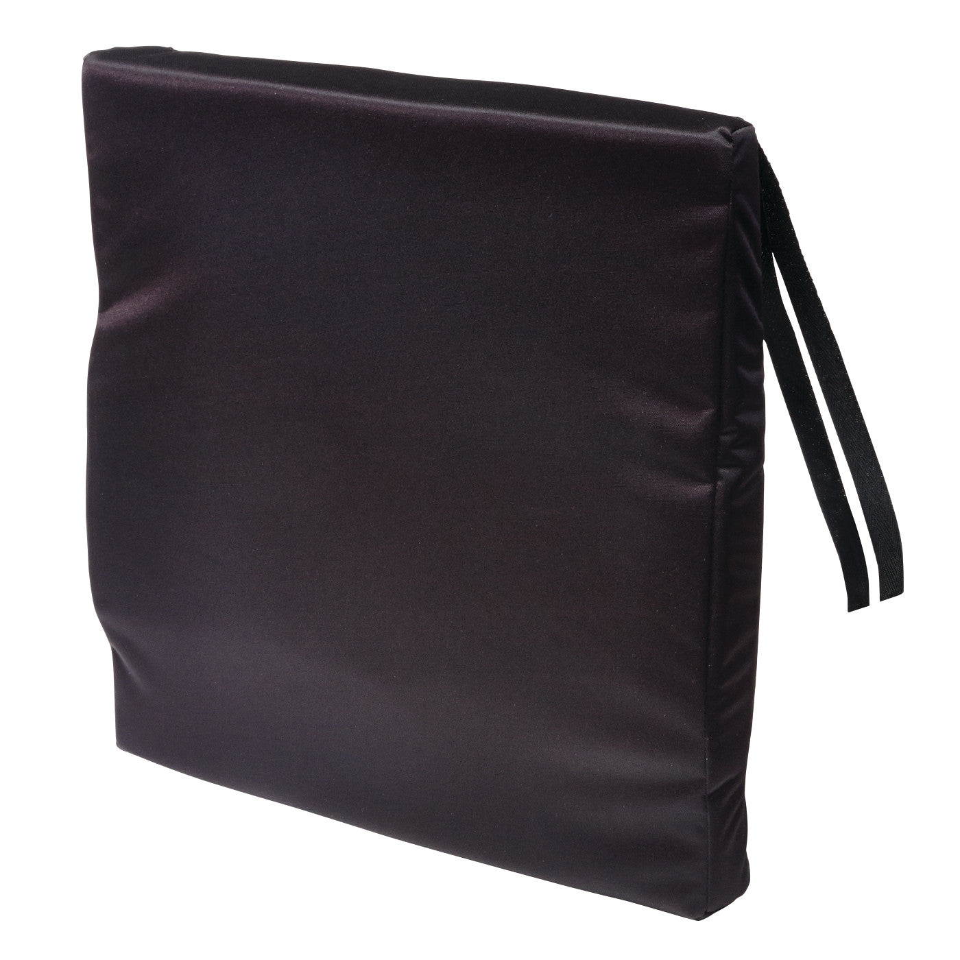 AliMed Convex Back Support Cushion, featuring a black, padded rectangular shape with attached straps for securing.