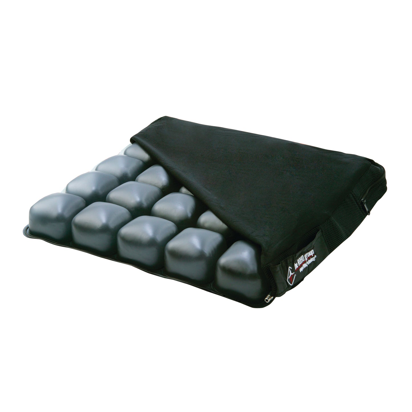 Replacement Cover for ROHO MOSAIC Wheelchair Cushion, featuring a black fabric cover partially revealing gray air cells.