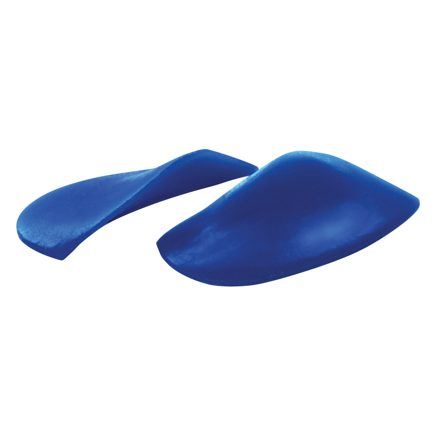 Two blue AliMed Viscoelastic Scaphoid Pads designed for foot support with a curved ergonomic shape.