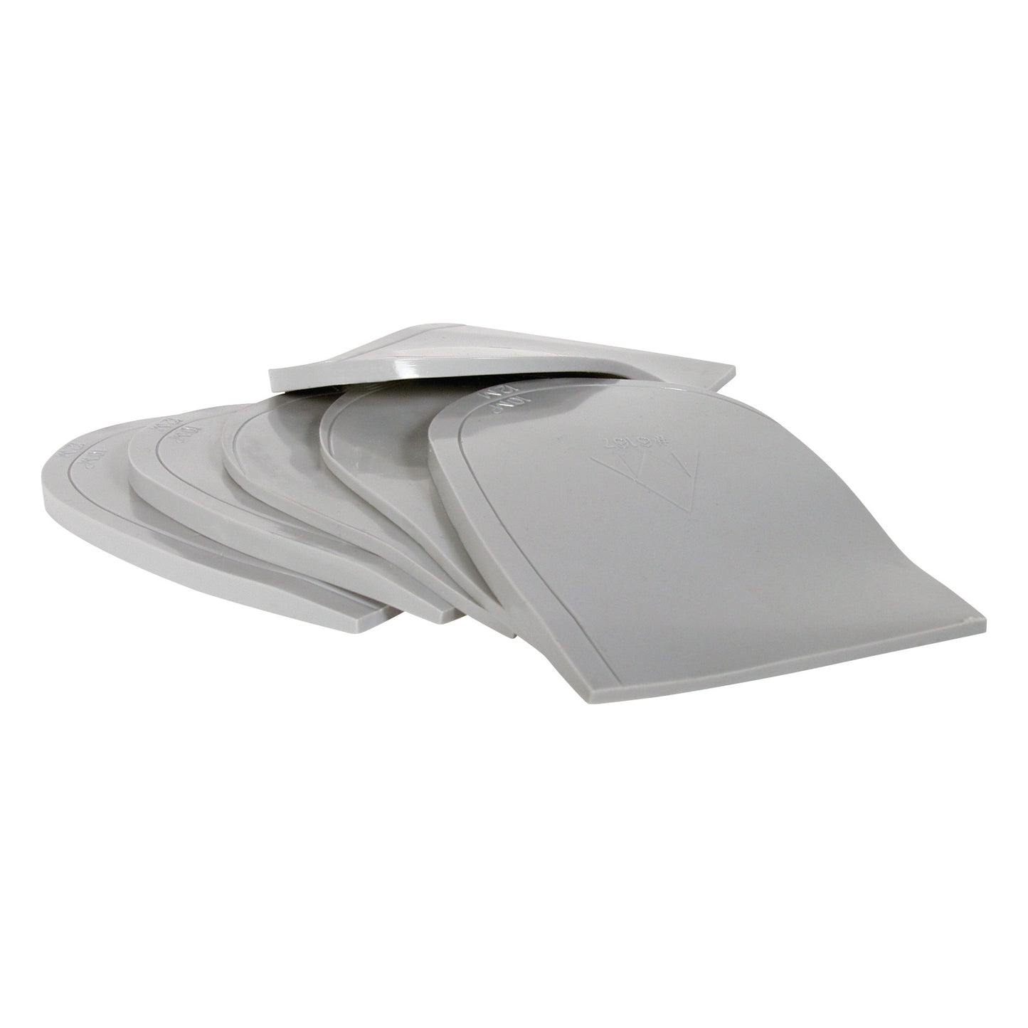 Stacked gray AliMed Heel Wedge Pads, designed to elevate heels, shown in a side view.