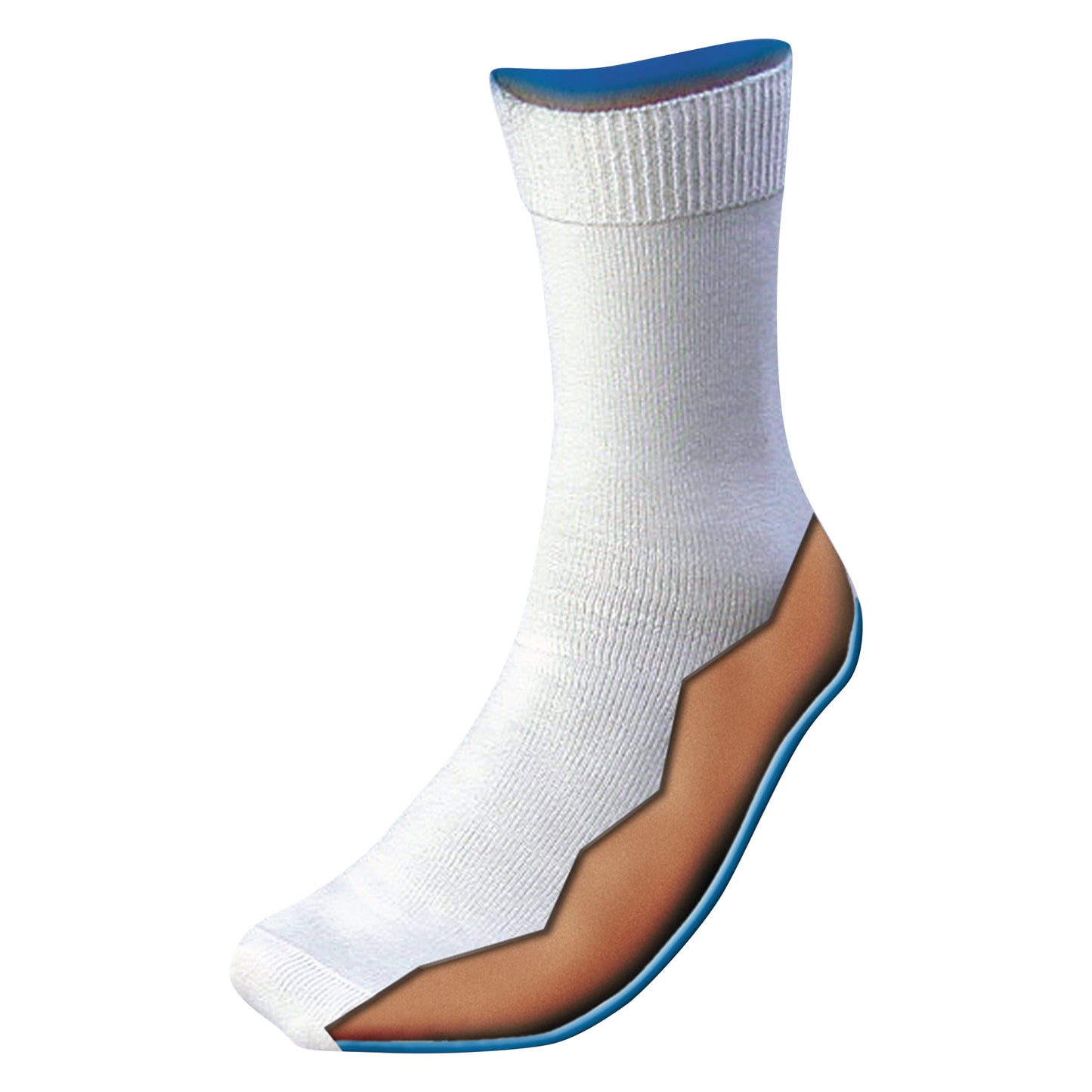 Silipos Arthritic/Diabetic Gel Socks, white with a tan gel lining, shown cutaway to reveal gel padding for comfort and support.