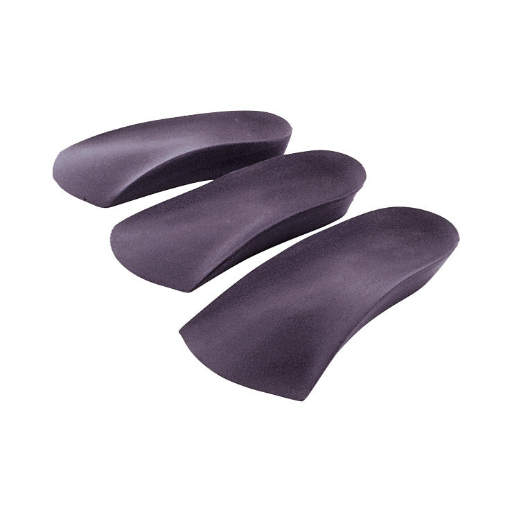 Three purple AliMed Leg-Length Lifts, designed for adjusting leg length, are lined up diagonally against a white background.