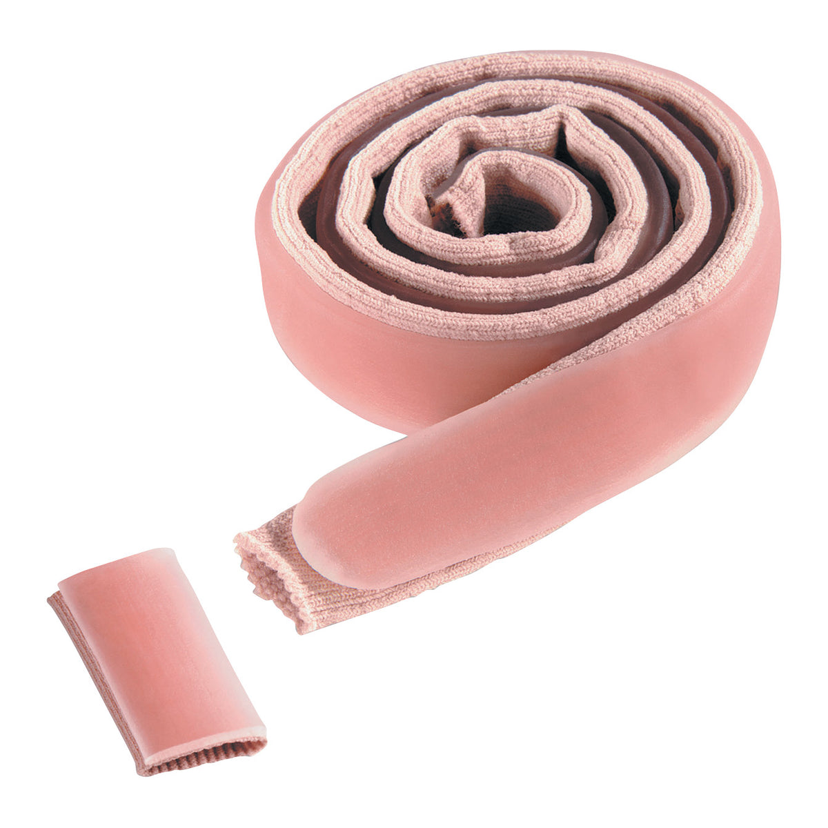 A rolled Silipos Digistrip with pillow-like padding, designed for toe protection and cushioning. A cut piece is shown beside it.