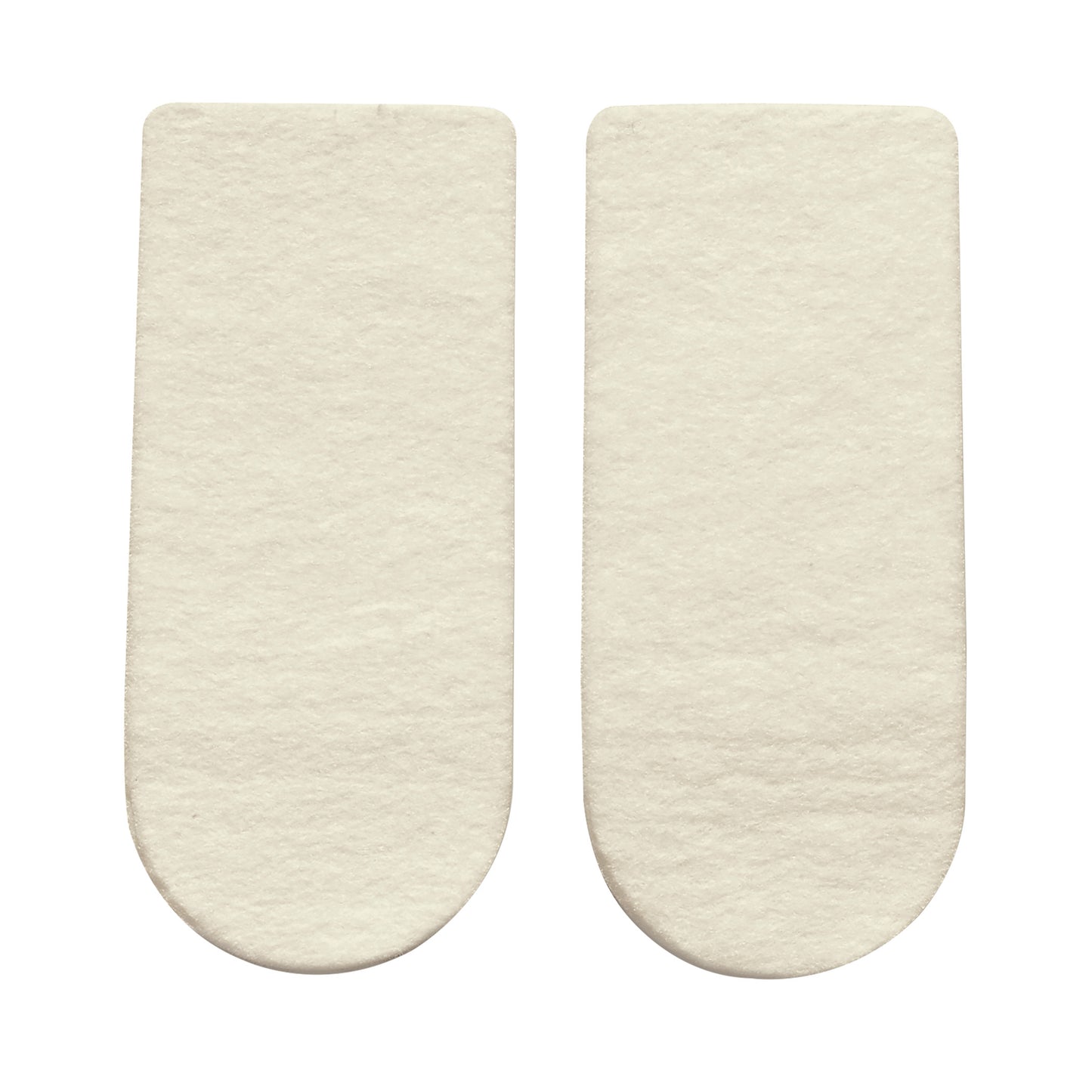 Two Hapad 3/4-Length Heel Wedge inserts are shown. They are beige, with rounded bottoms and flat tops.