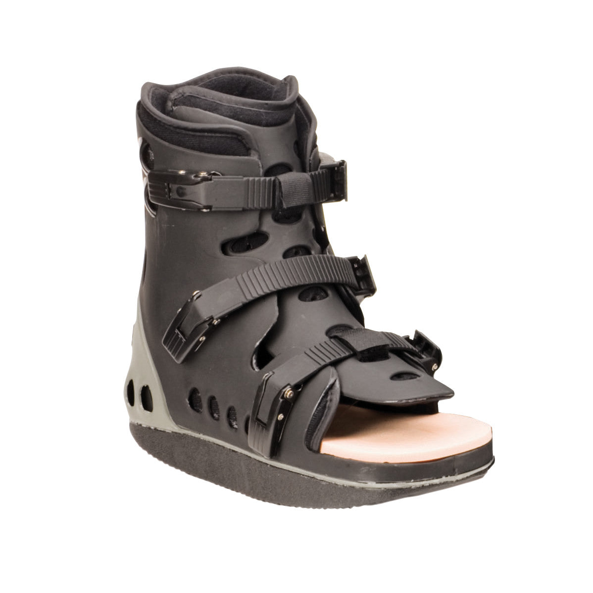 The DARCO Body Armor Low Walker II is a medical boot with three adjustable straps and an open toe design.