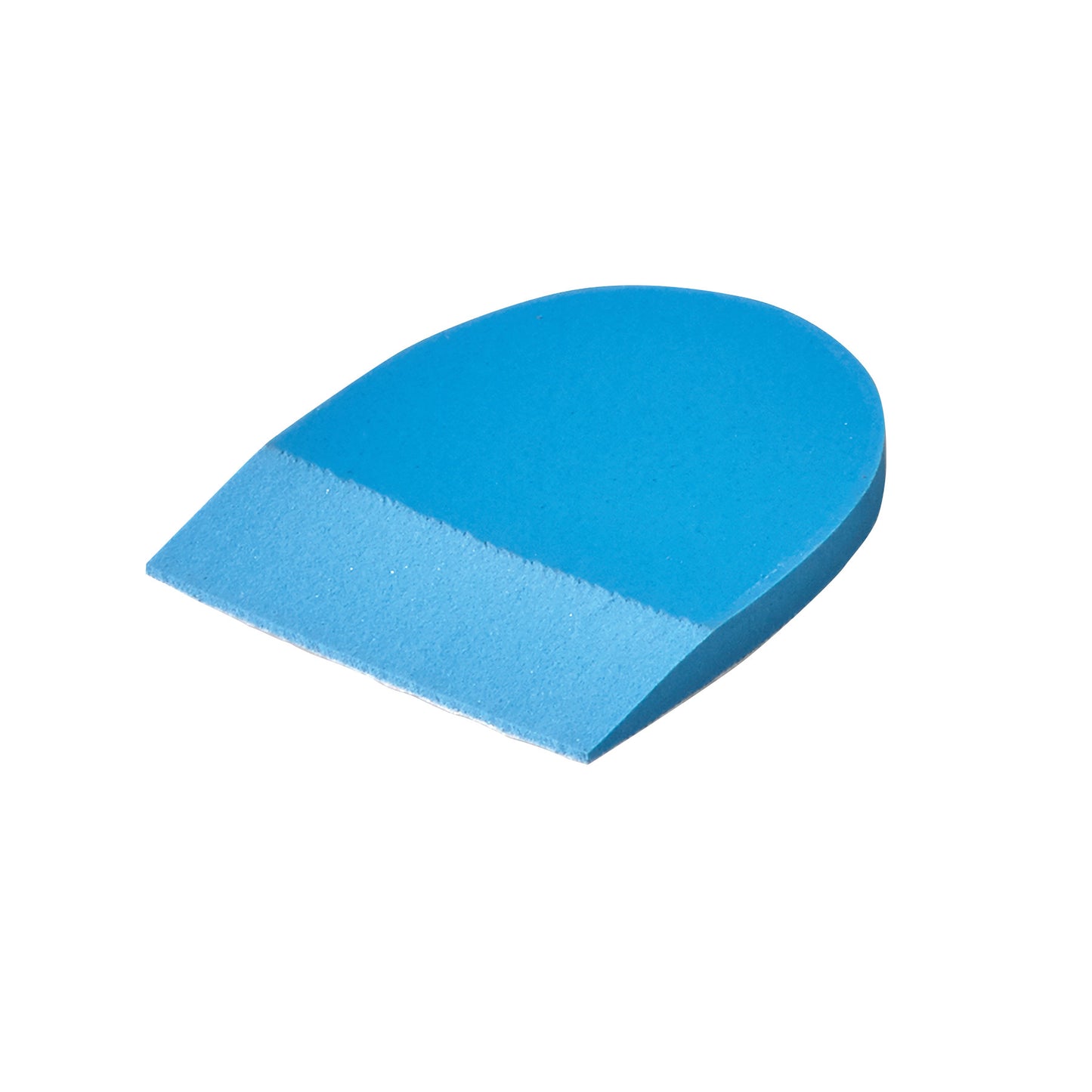 A blue PPT Self-Adhesive Heel Lift with a sloped design, designed to provide elevation and support for the heel.