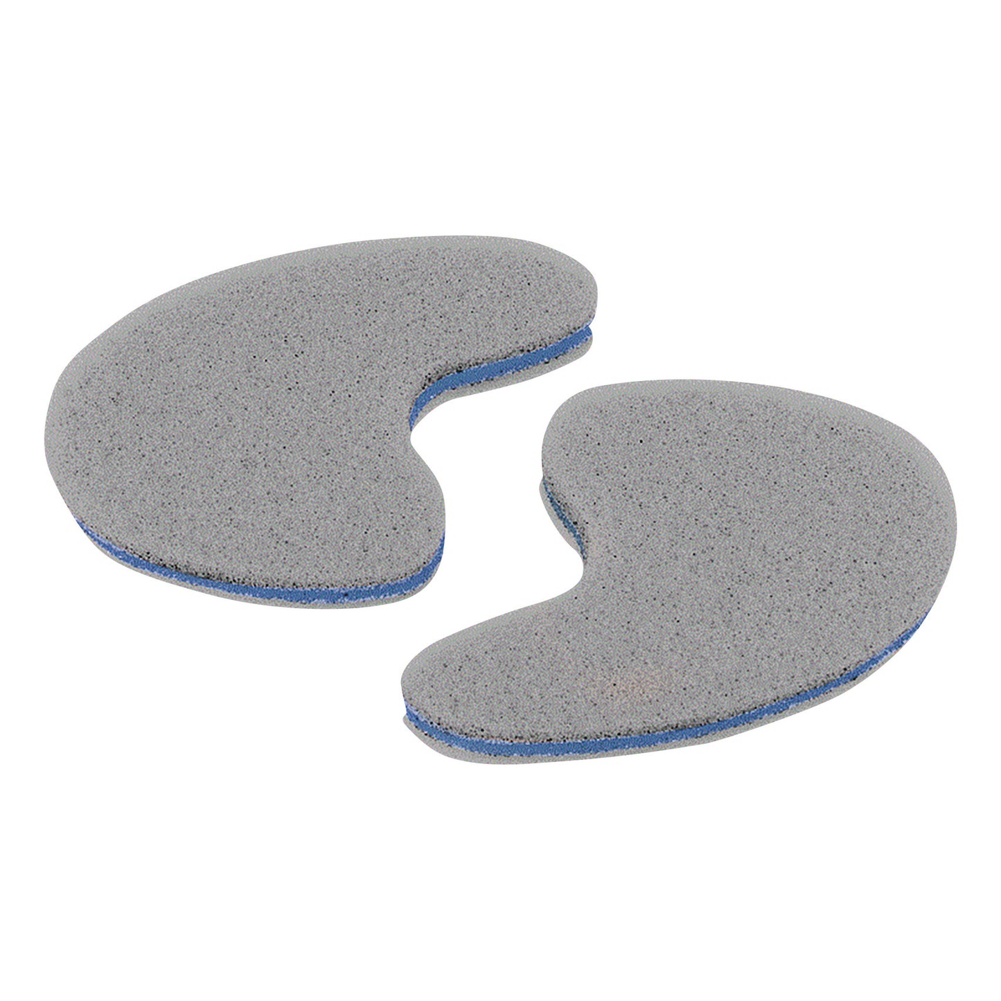 Silipos Foam Toe Separators are gray, crescent-shaped pads with a blue layer, designed to space toes comfortably.
