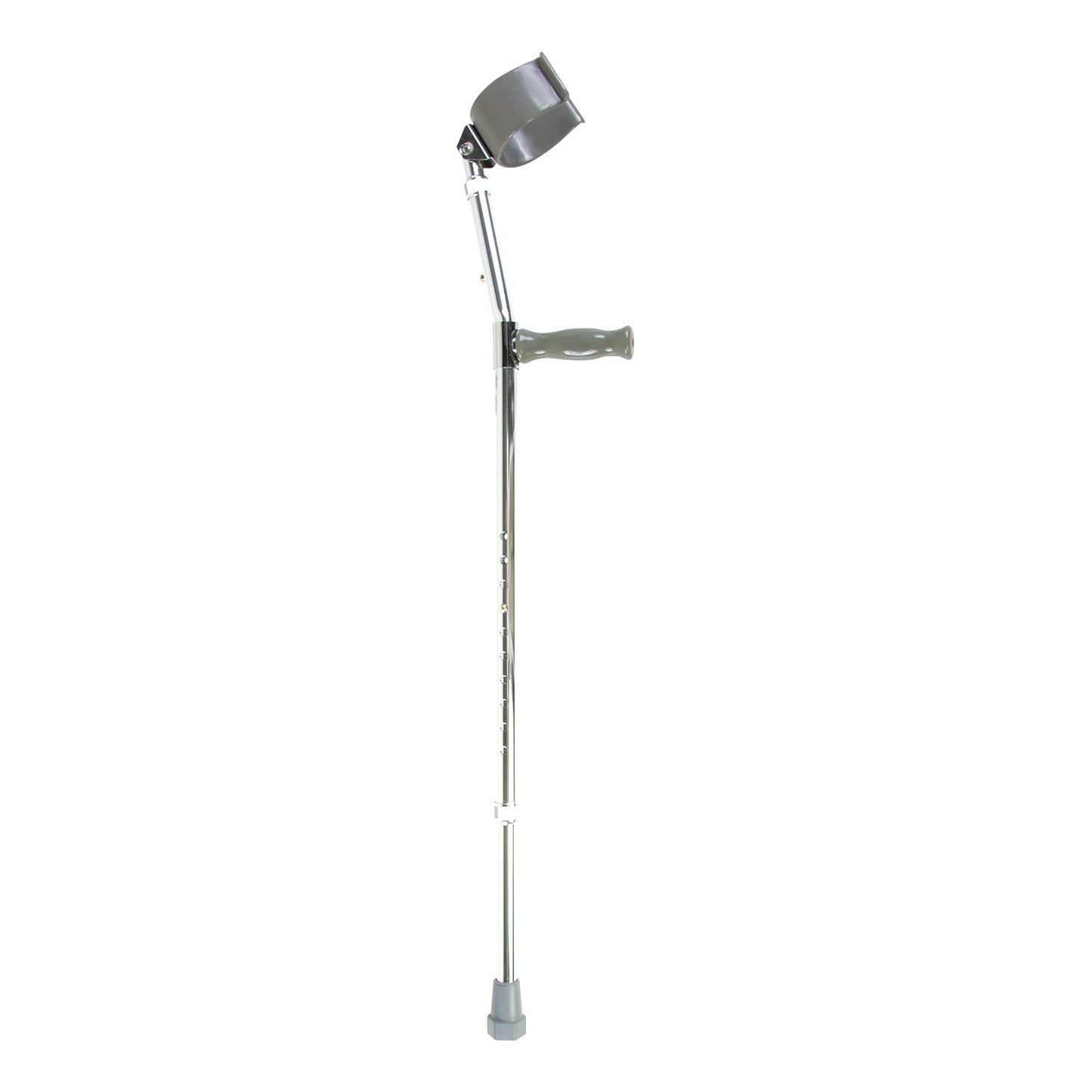Drive Medical Deluxe Steel Forearm Crutch with a grey cuff and handle, adjustable height, and a rubber tip at the base.