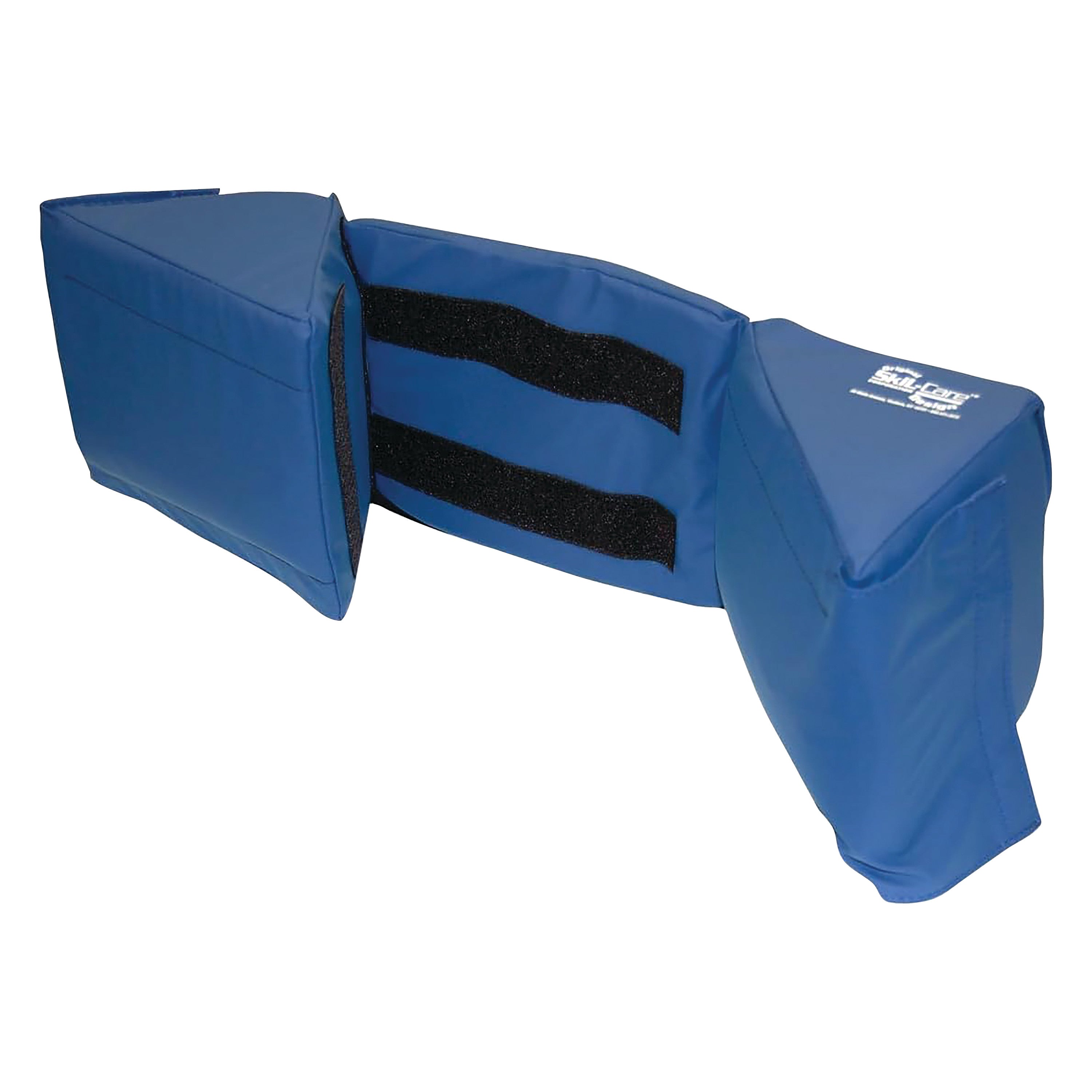 A SkiL-Care Adjustable Gel Headrest in blue, featuring three cushioned sections with hook and loop for attachment.