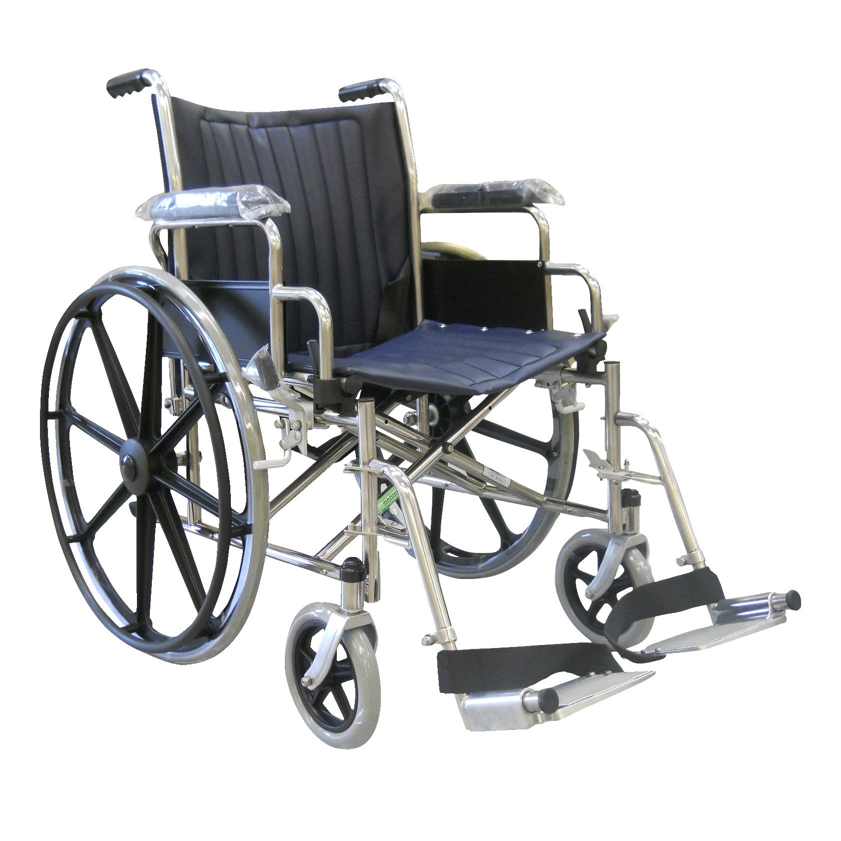 MR-Conditional Wheelchair with Removable Flip-Up Desk Arms and Footrests, featuring large rear wheels and smaller front wheels.