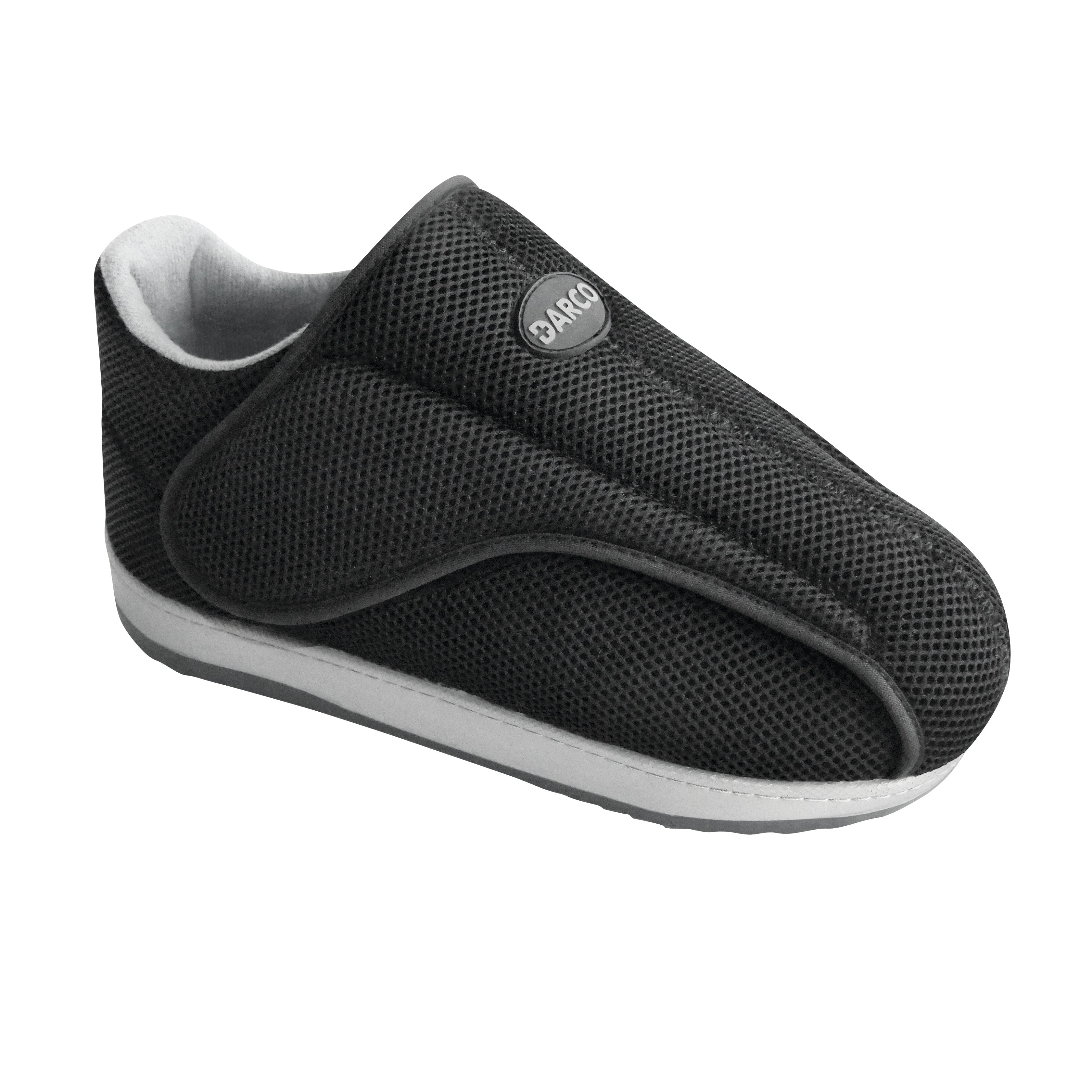 Black DARCO AllRound Shoe with a closed-toe design, breathable mesh fabric, and an adjustable strap over white sole.