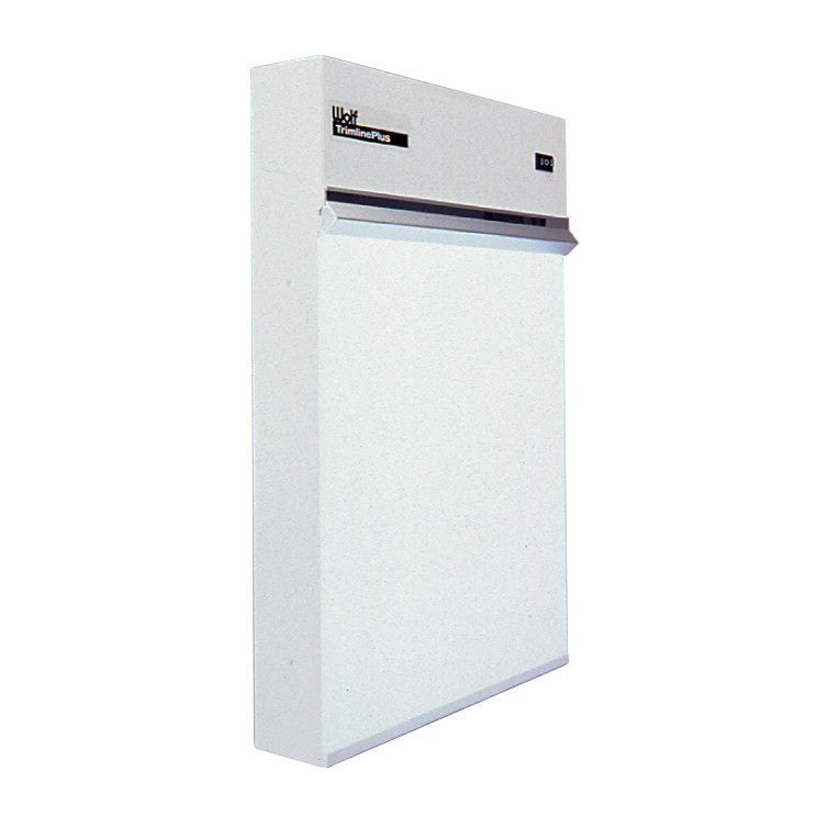 The Wolf Trimline Plus Illuminator is a white, wall-mounted X-ray viewer with a sleek design and control button on the top right.