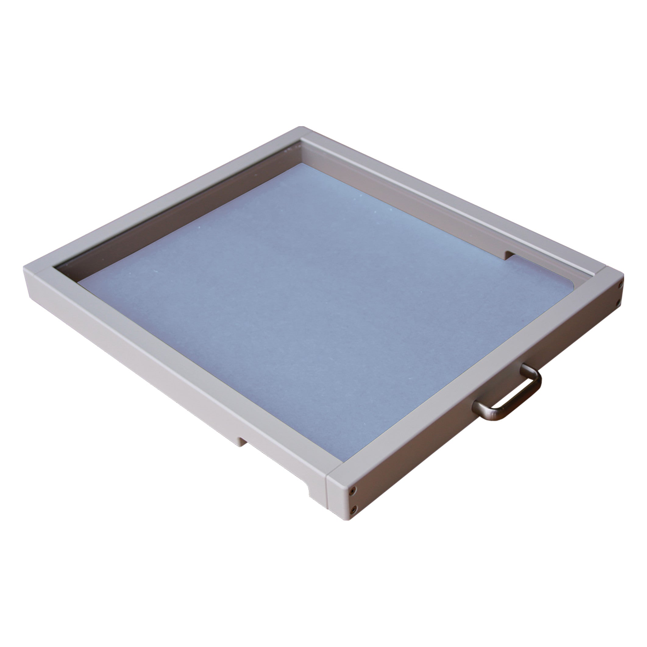 A Film/Cassette Protector with a metal handle and a blue padded interior, designed to safeguard x-ray films or cassettes.