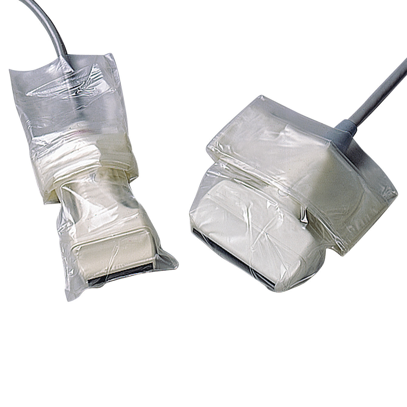 Preferred Medical Telescopically Folded Sterile Probe Covers encasing two medical probes, ensuring cleanliness and protection.