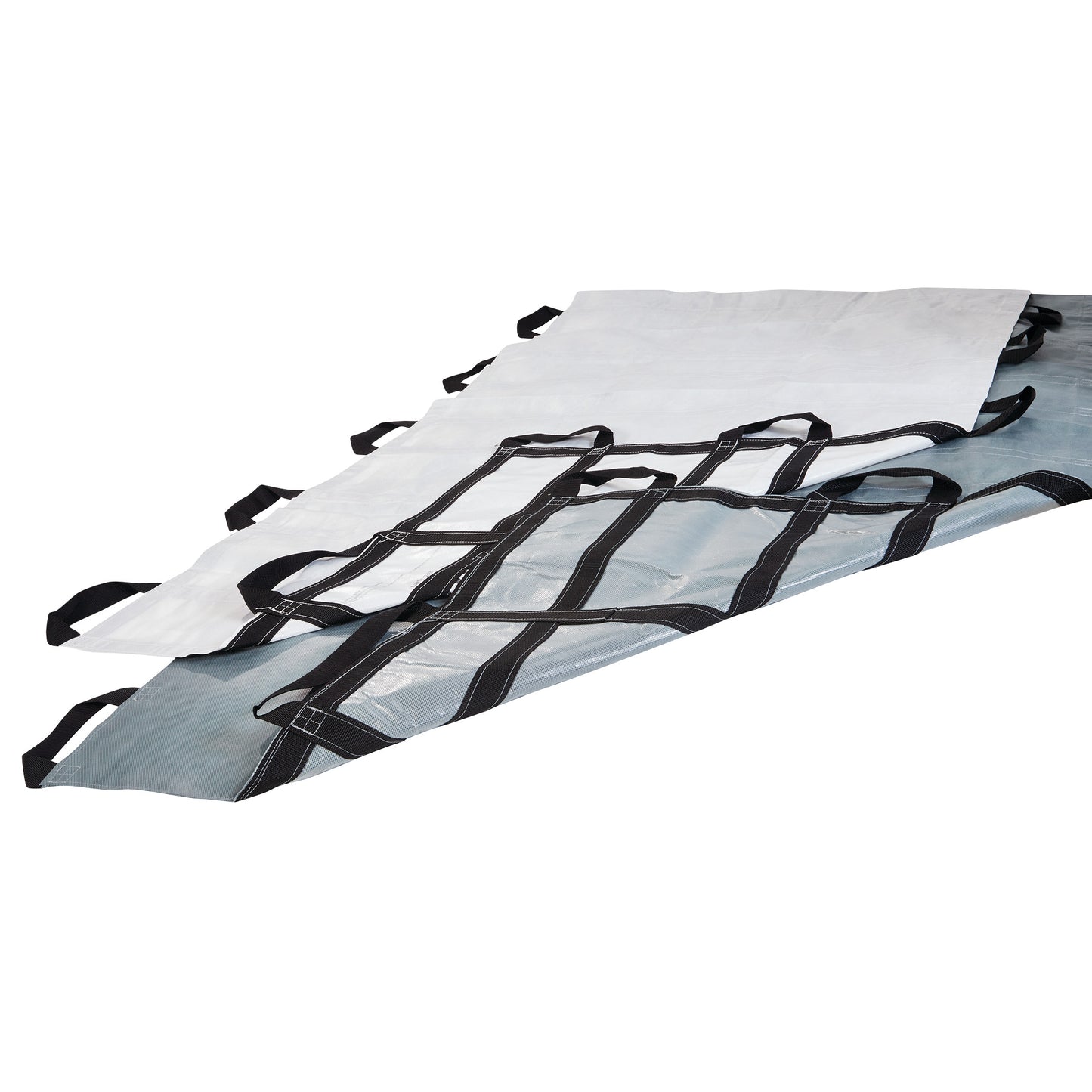 The Graham Medical MegaMover 1500 Transport Unit is a flexible stretcher with multiple black handles for easy patient transport.