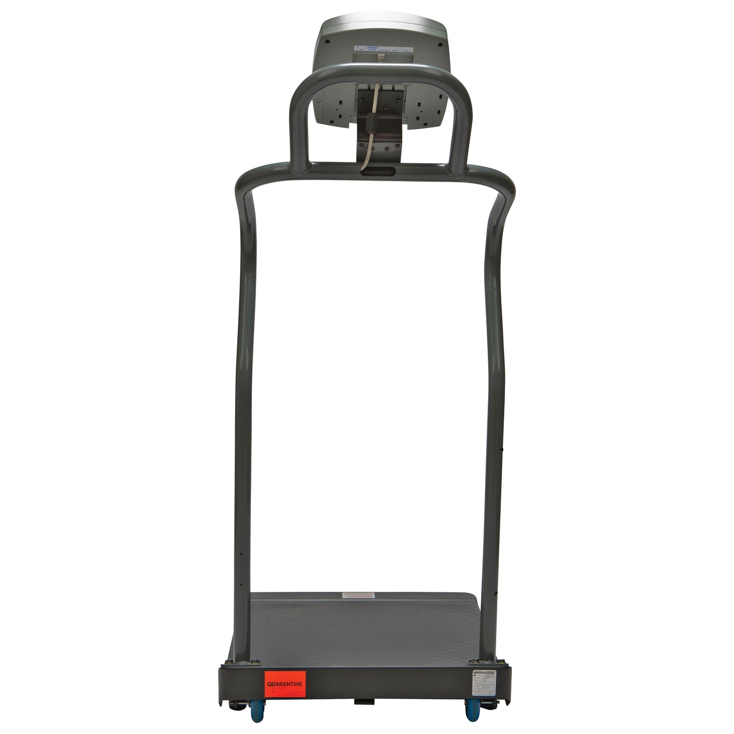 Health o meter Digital Platform Scale with Height Rod, shown from the back, features a digital display and sturdy metal frame.