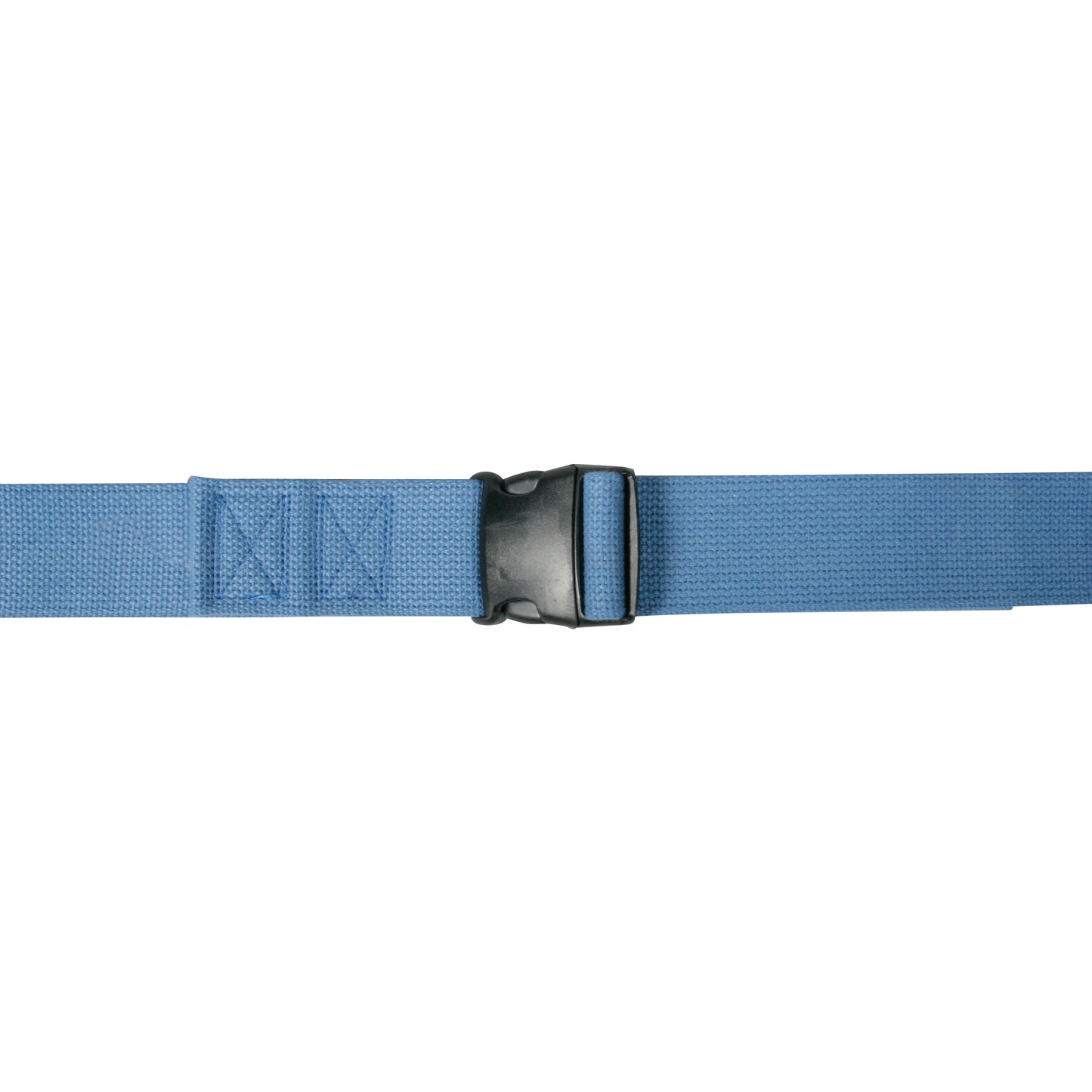 Blue AliMed Single-Patient-Use Gait Belt with a black plastic buckle, designed for secure mobility assistance.