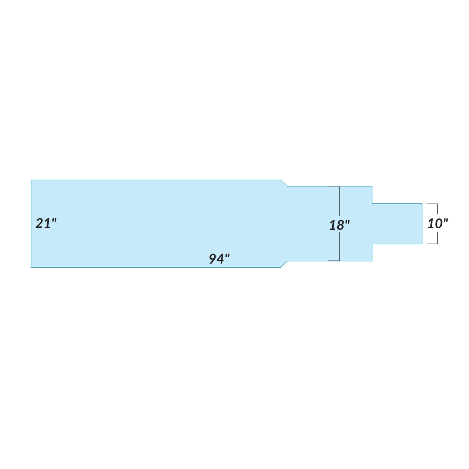 Diagram of the AliMed Support Surface for Toshiba Angio Imaging Table, showing dimensions: 21"x94", 18"x10" sections.