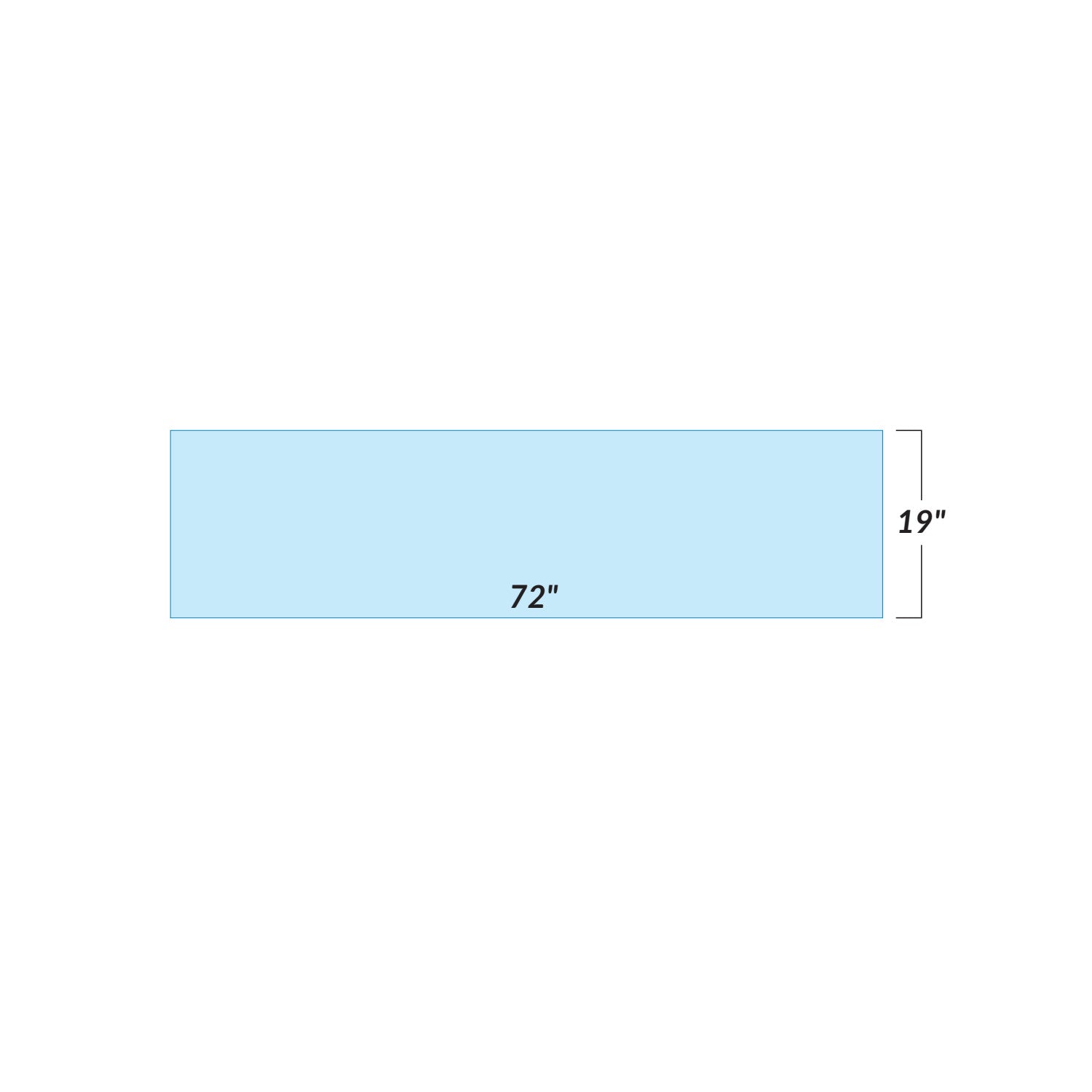 The AliMed Radiology Support Surface is a light blue rectangle measuring 72 inches in length and 19 inches in width.
