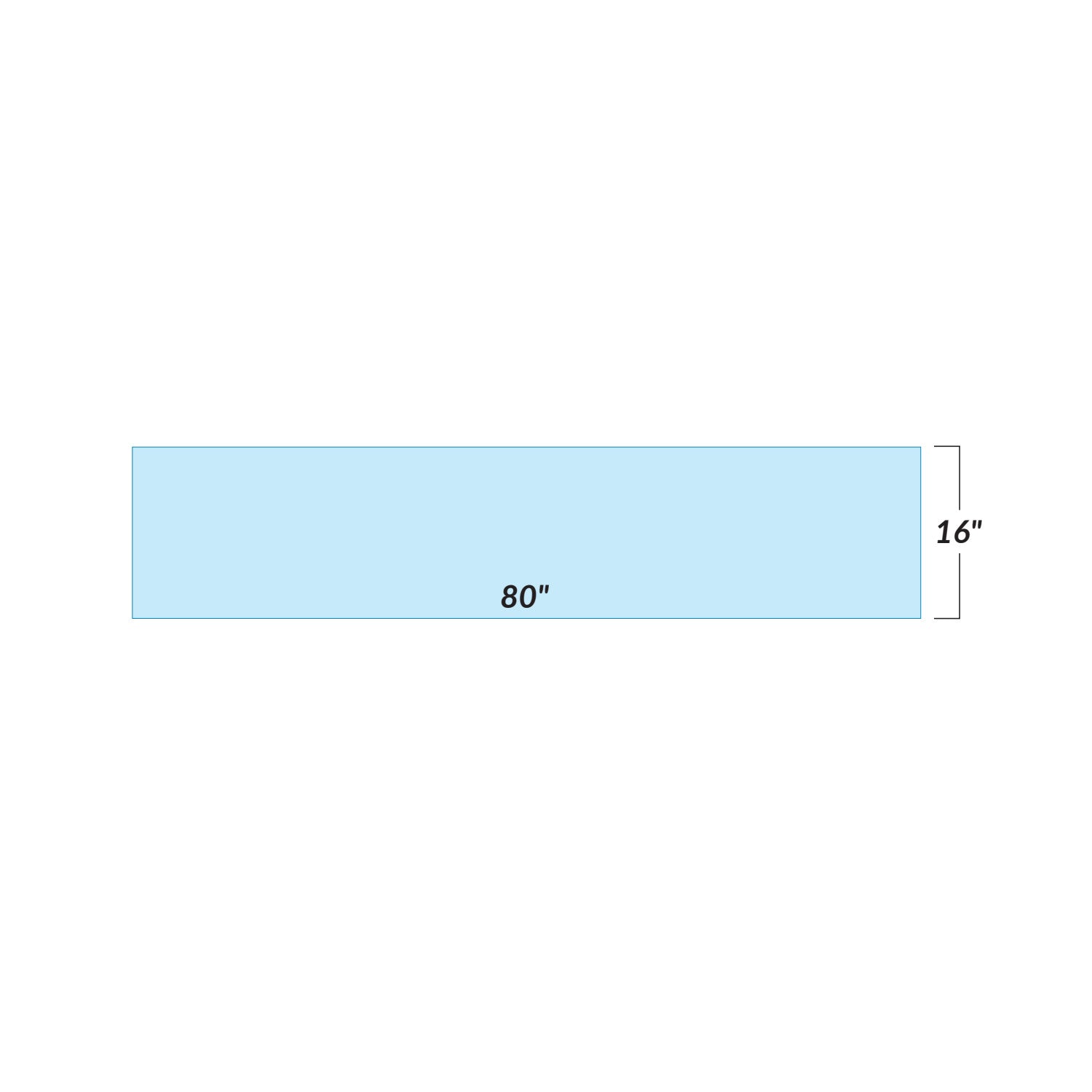 Blue rectangle indicates dimensions of the AliMed Support Surface for Siemens Somotom DR Imaging Table, measuring 80" by 16".