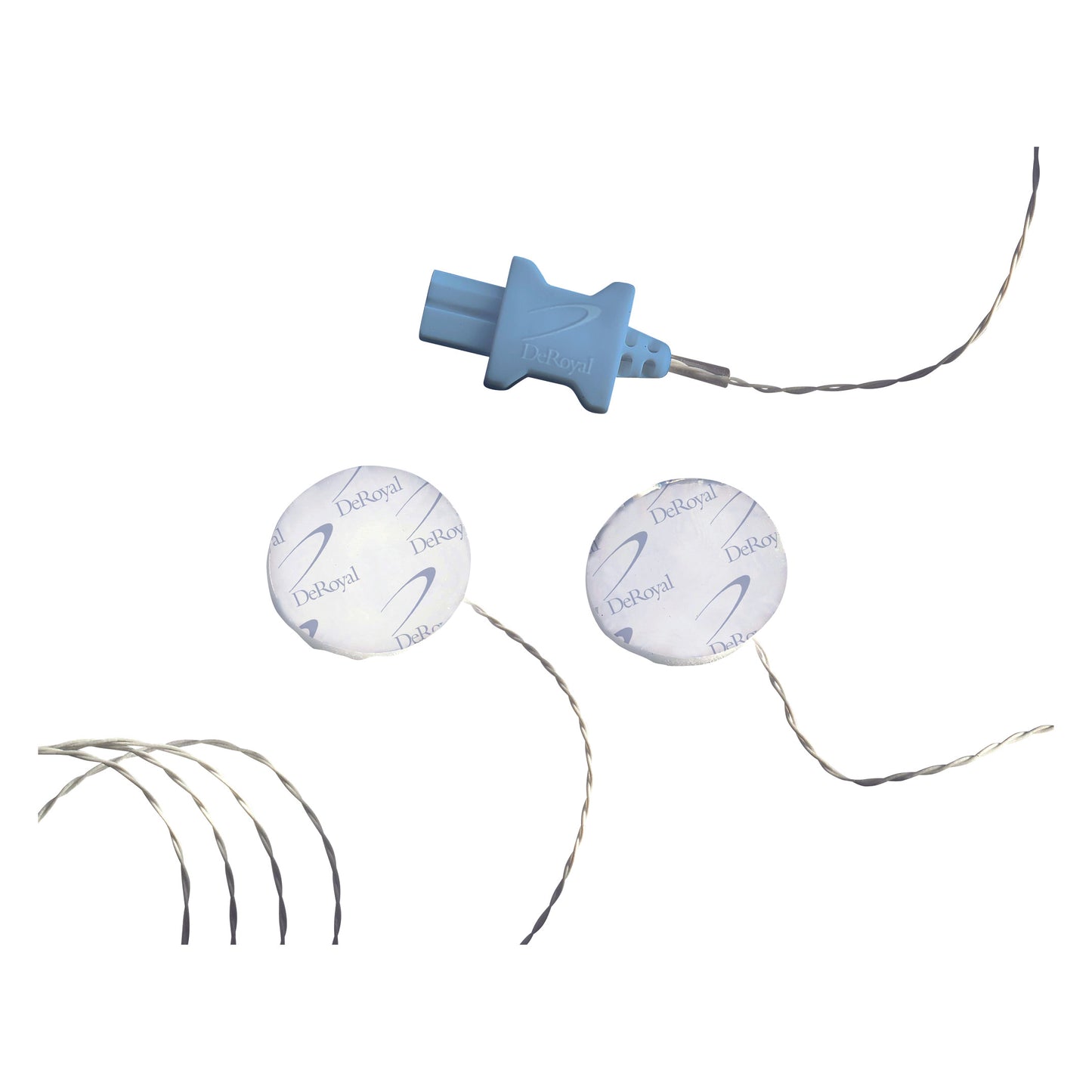 Adult Skin Temperature Probe with blue connector and two circular sensors featuring the DeRoyal logo.