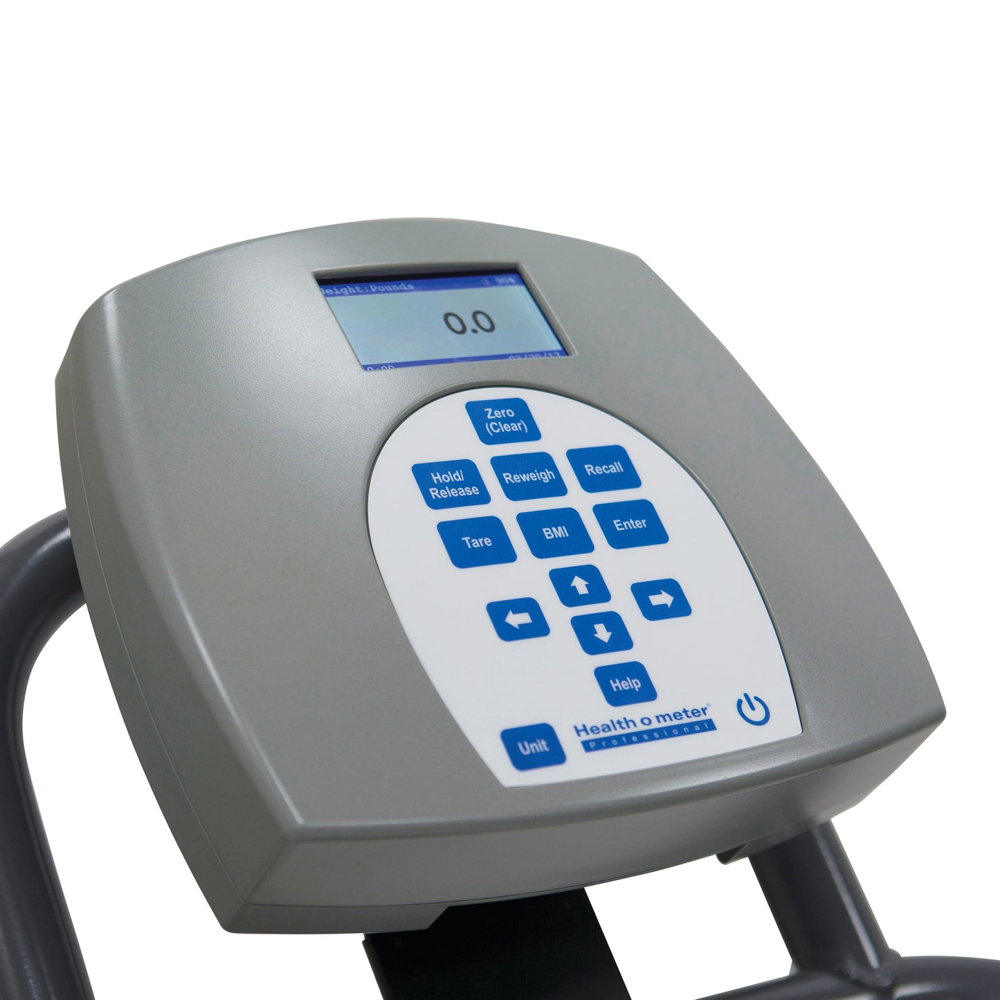 Close-up of the Health o meter Antimicrobial Digital Platform Scale with Everlock, showing a digital display and control buttons.