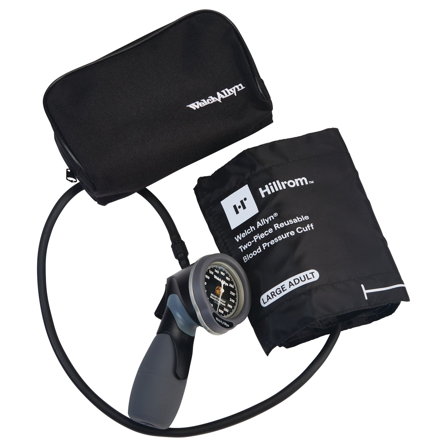 Welch Allyn DuraShock DS66 Trigger Aneroid, a two-piece blood pressure cuff for adults, includes a storage case.
