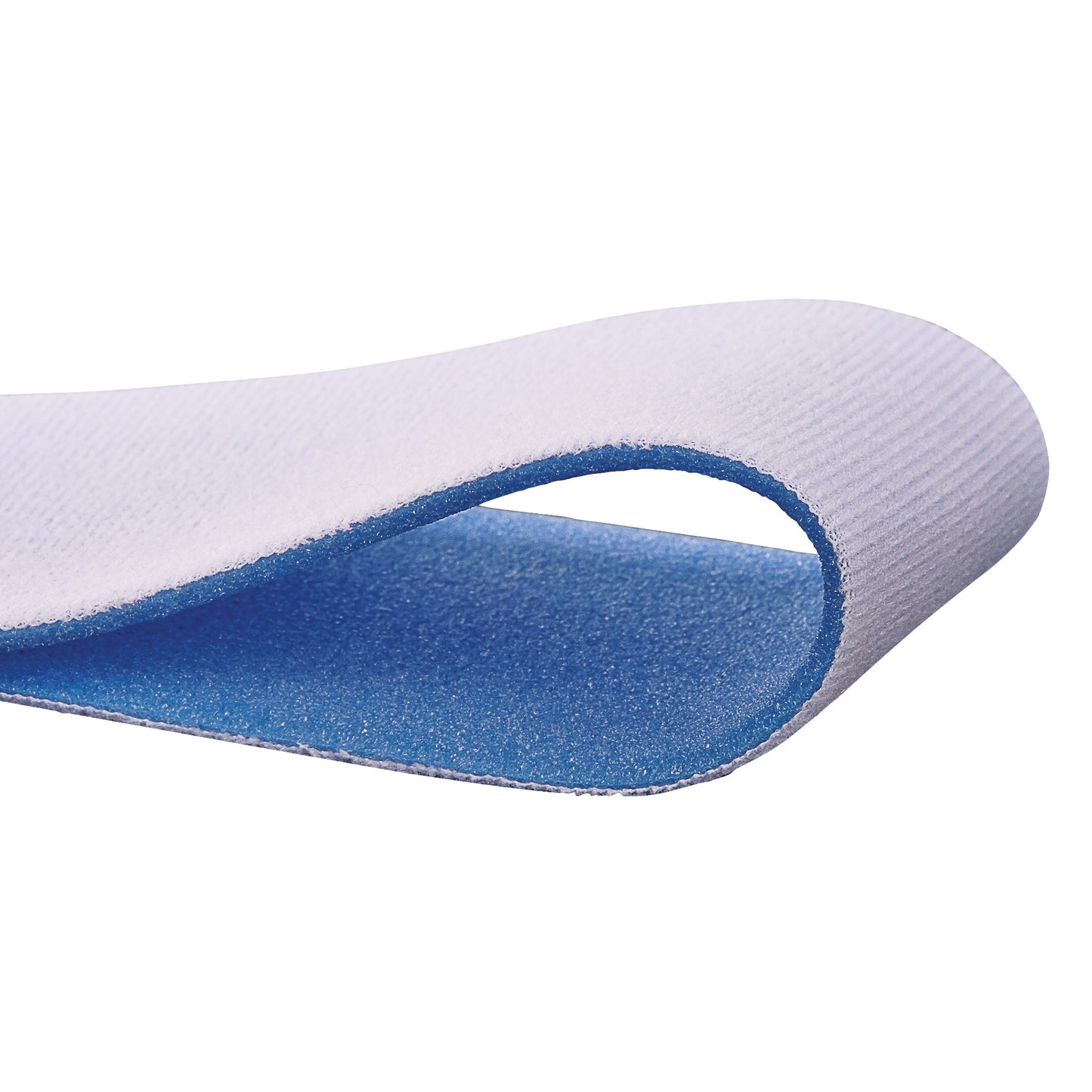 An AliMed Soft-Secure Armboard Strap, featuring a white and blue layered design with a soft, textured surface.