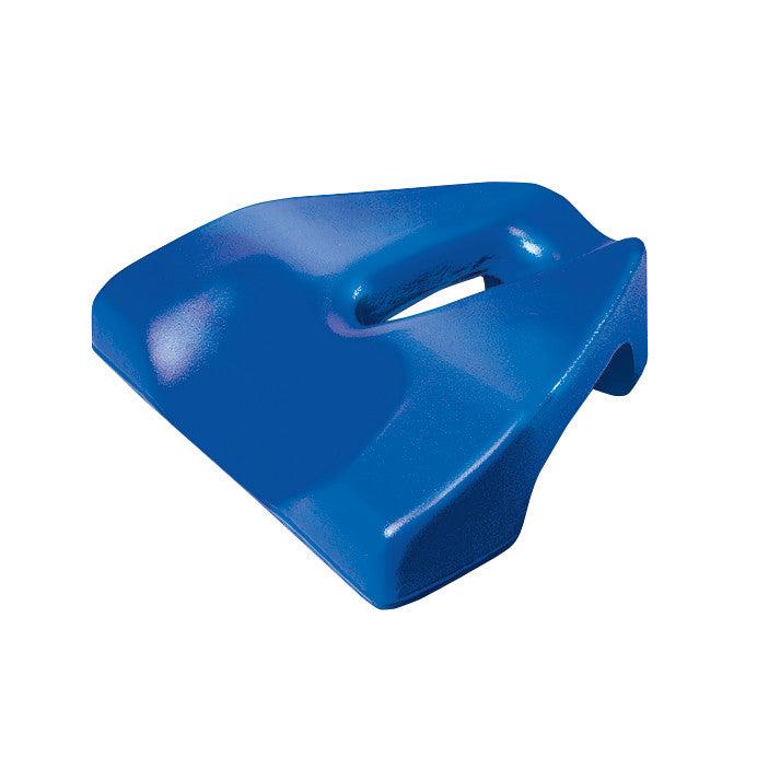 A blue Pron Pillo, designed for therapeutic use, with a contoured shape and a built-in handle for easy portability.