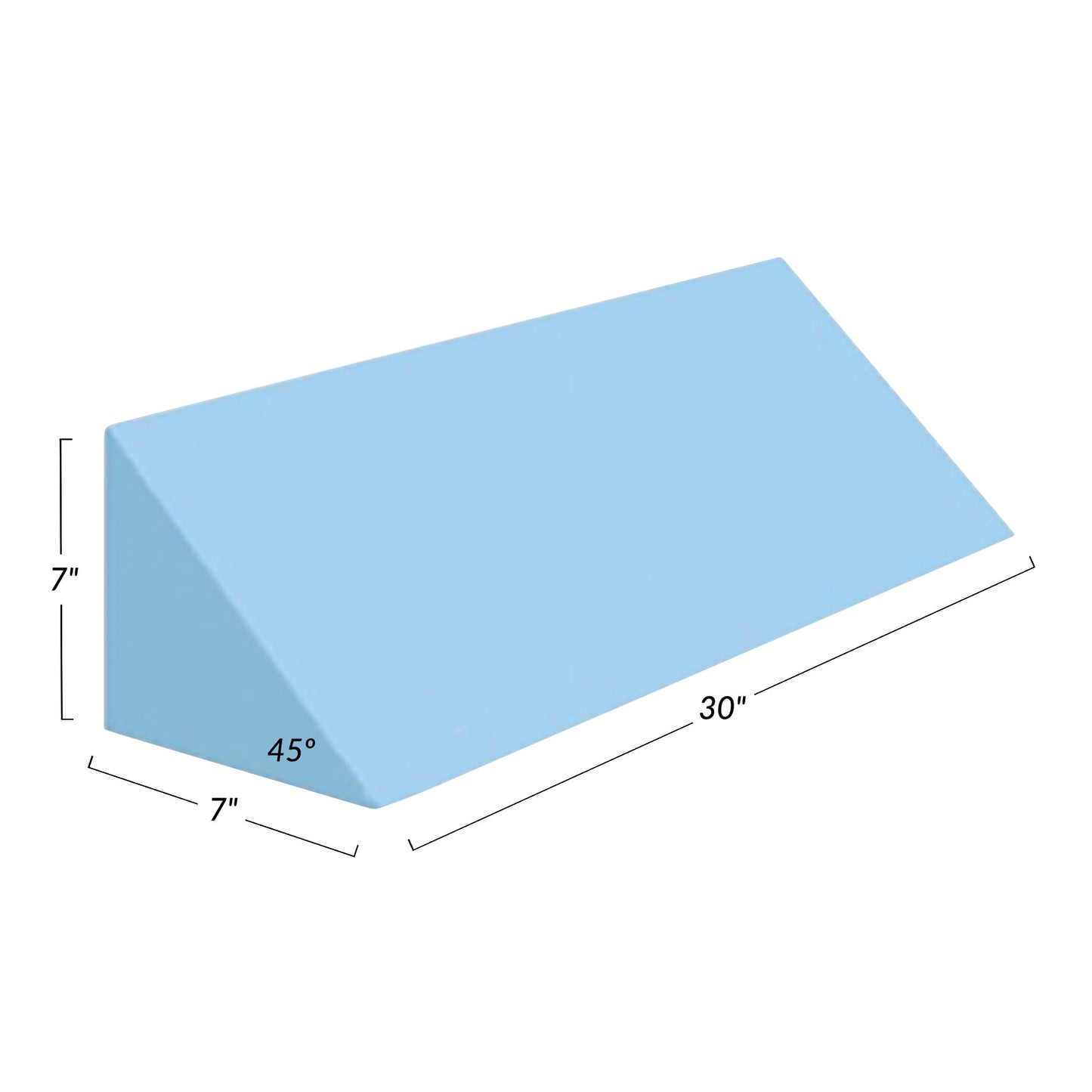 AliMed Uncovered Polyfoam 45 Degree Large Wedge Positioner, measuring 30" x 7" x 7", with a 45-degree incline, is light blue.
