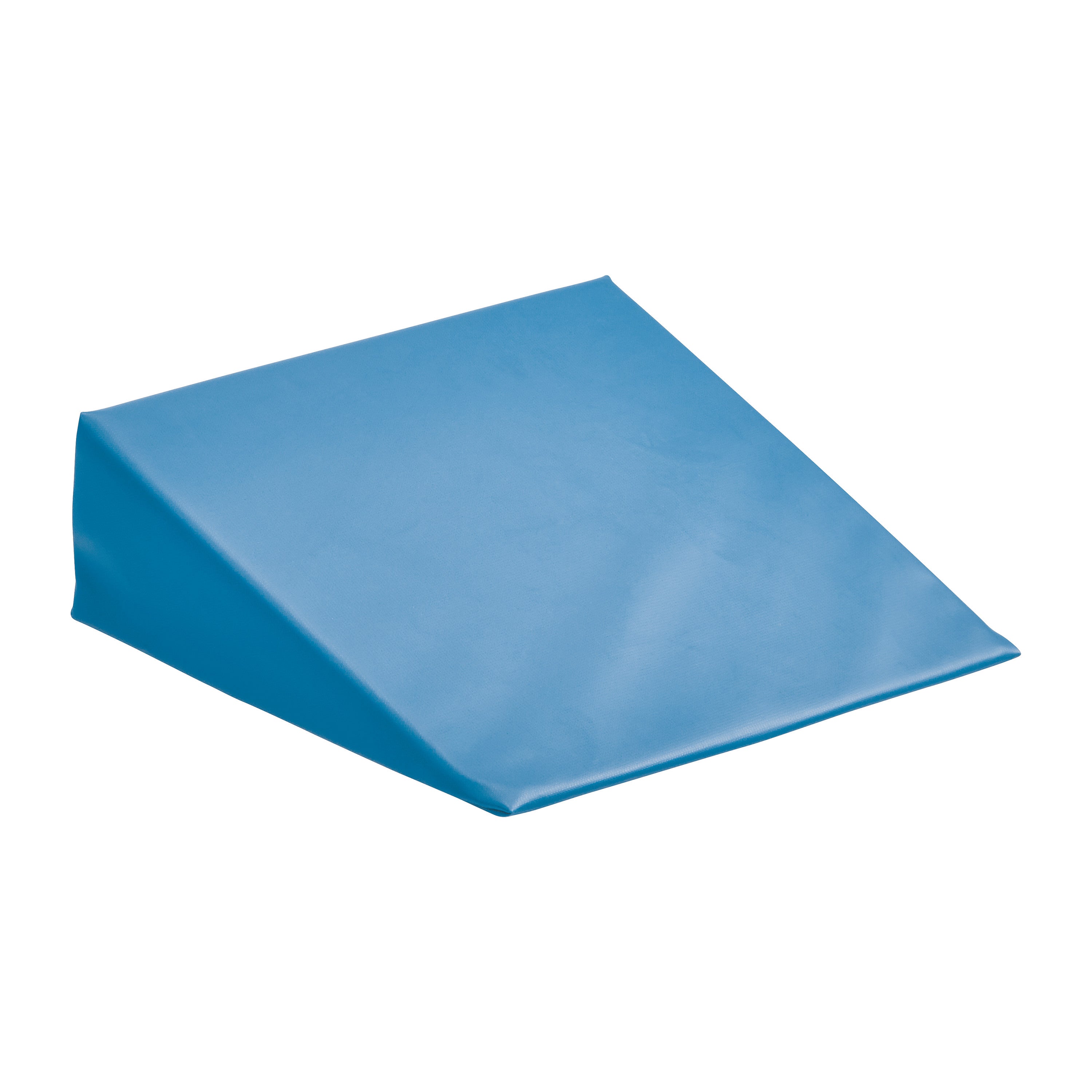 A blue AliMed Vinyl-Covered 20 Degree Small Wedge Positioner with a smooth surface and a sloped design.