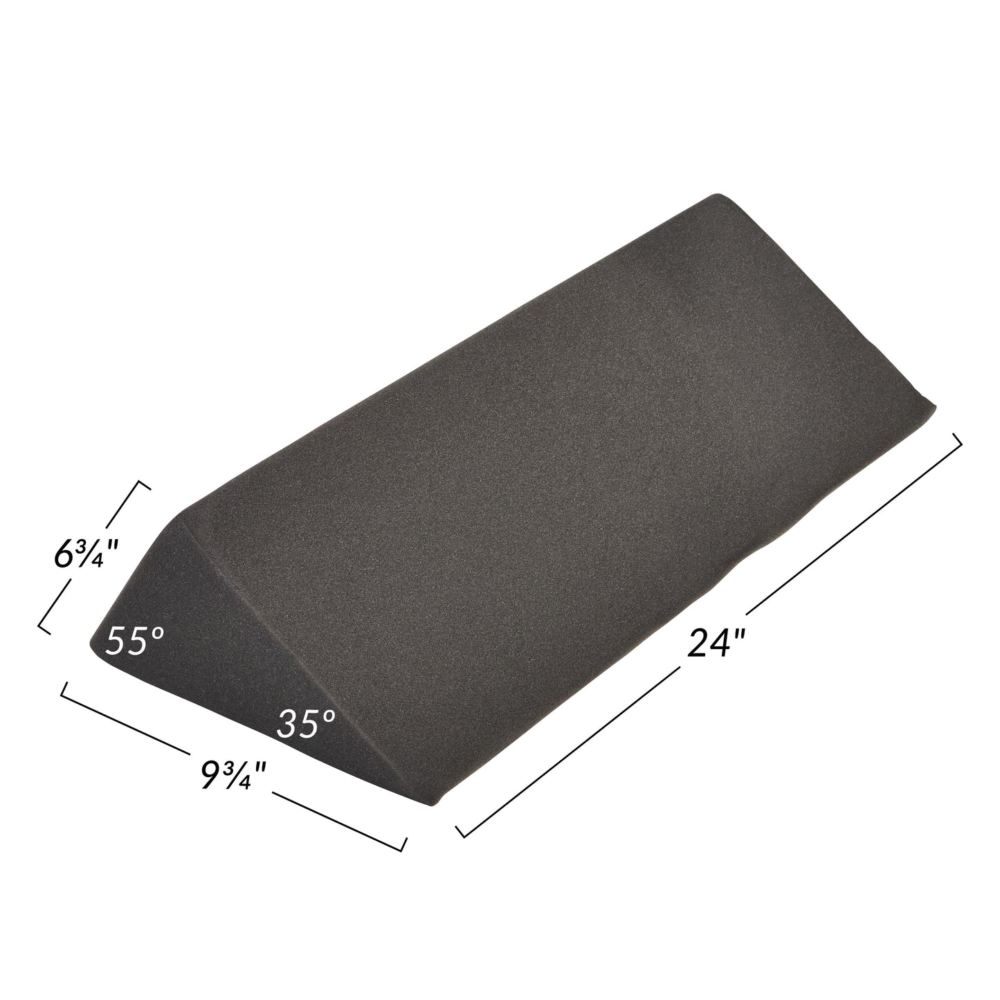 AliMed Uncovered Polyfoam 35/55 Degree Double Angle Wedge Positioner with dimensions and angles labeled in a light gray color.