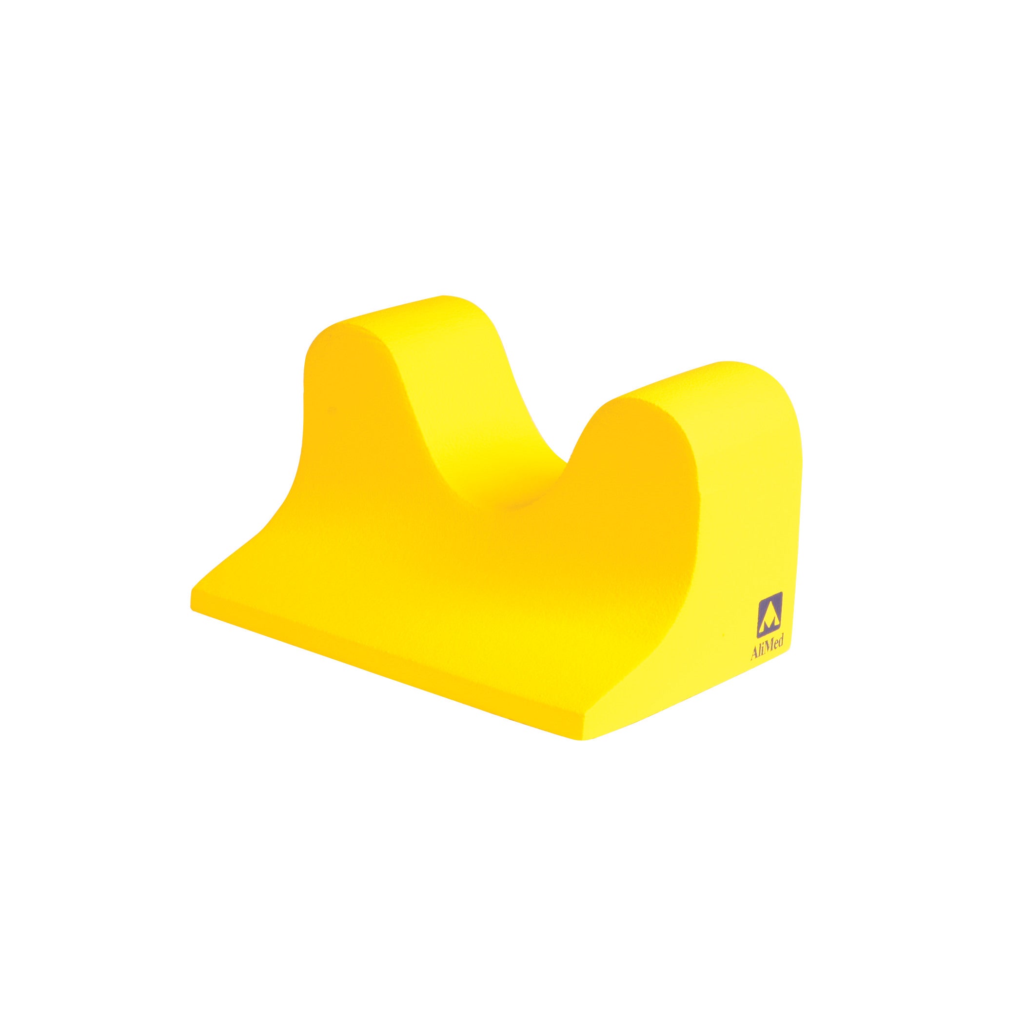 Yellow AliMed Protecta-Coat Neck and Headrest with a curved shape on a flat base, designed for support and comfort.