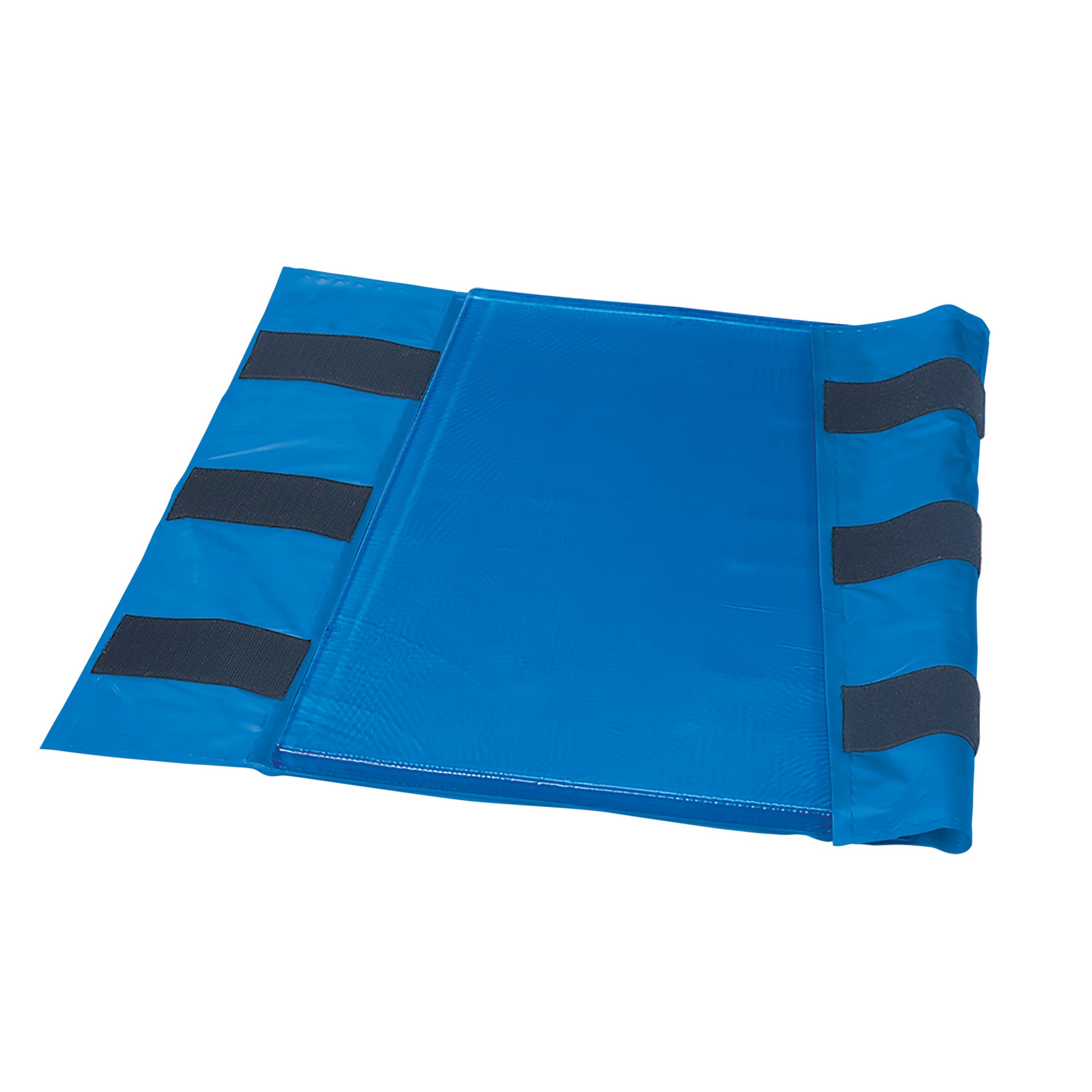 AliMed AliBlue Gel Axillary Roll Cover, blue with four black straps for securing, designed for medical support and protection.