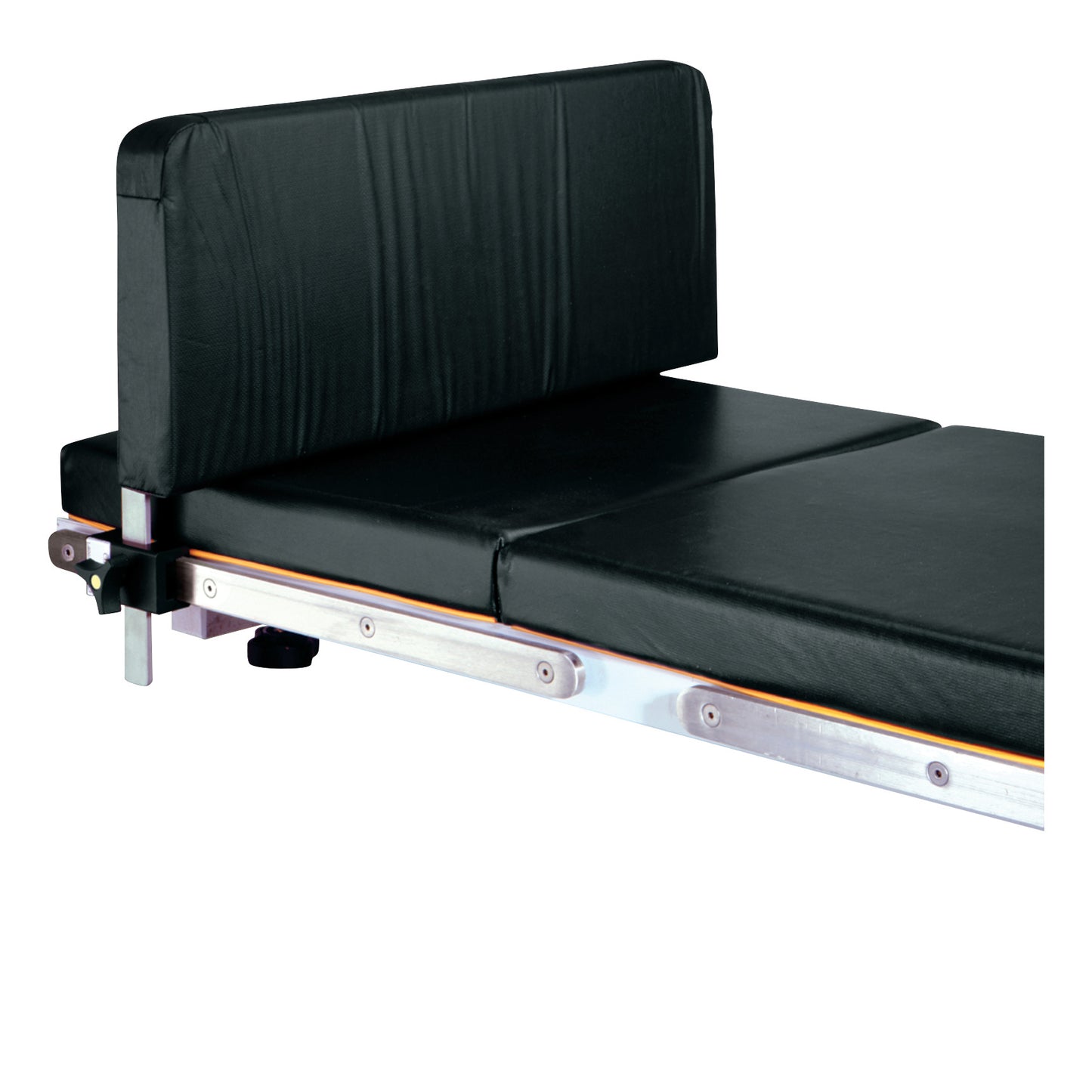 Allen Foot Extension with a black padded cushion, designed as an attachment to provide support and comfort on a medical table.