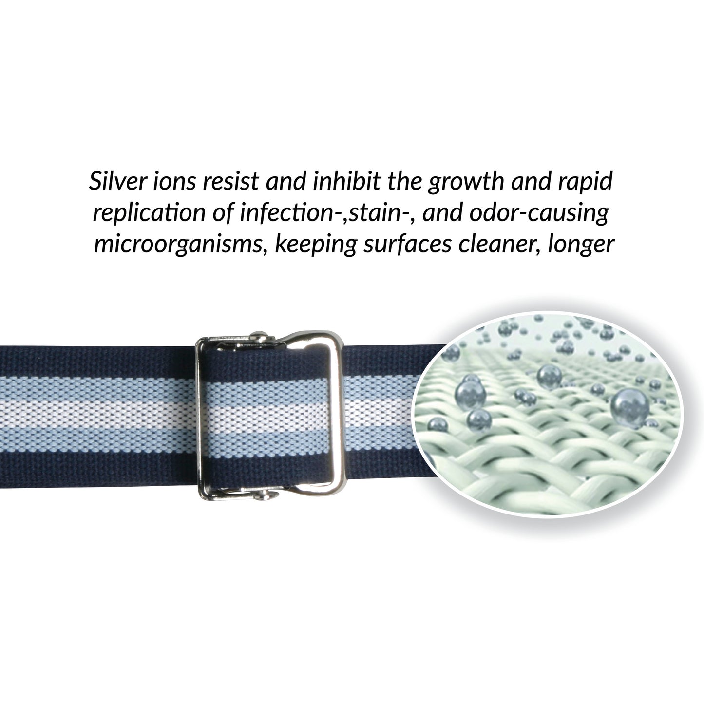 AliMed Antimicrobial-Treated Gait Belt with silver ions shown in a close-up, highlighting its microorganism-resistant properties.