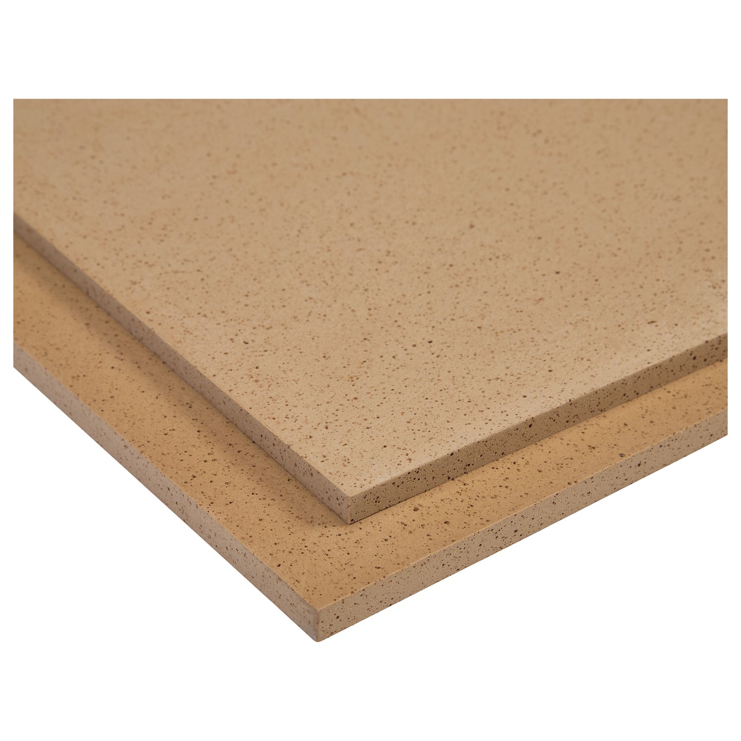 Two beige, speckled AliMed AliCork Lite sheets are stacked diagonally, showcasing their smooth surfaces and thickness.