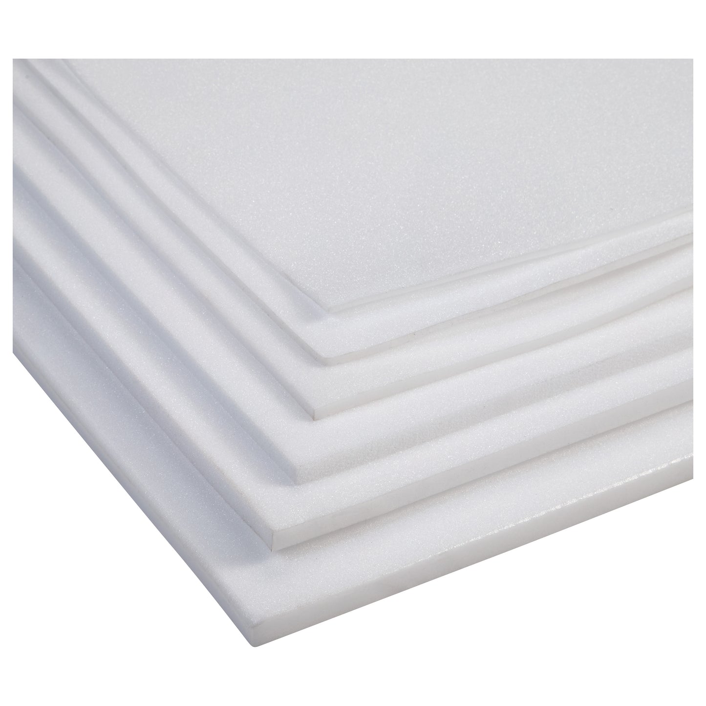 A stack of white AliMed Plastazote #2 foam sheets is shown, displaying their smooth texture and layered arrangement.