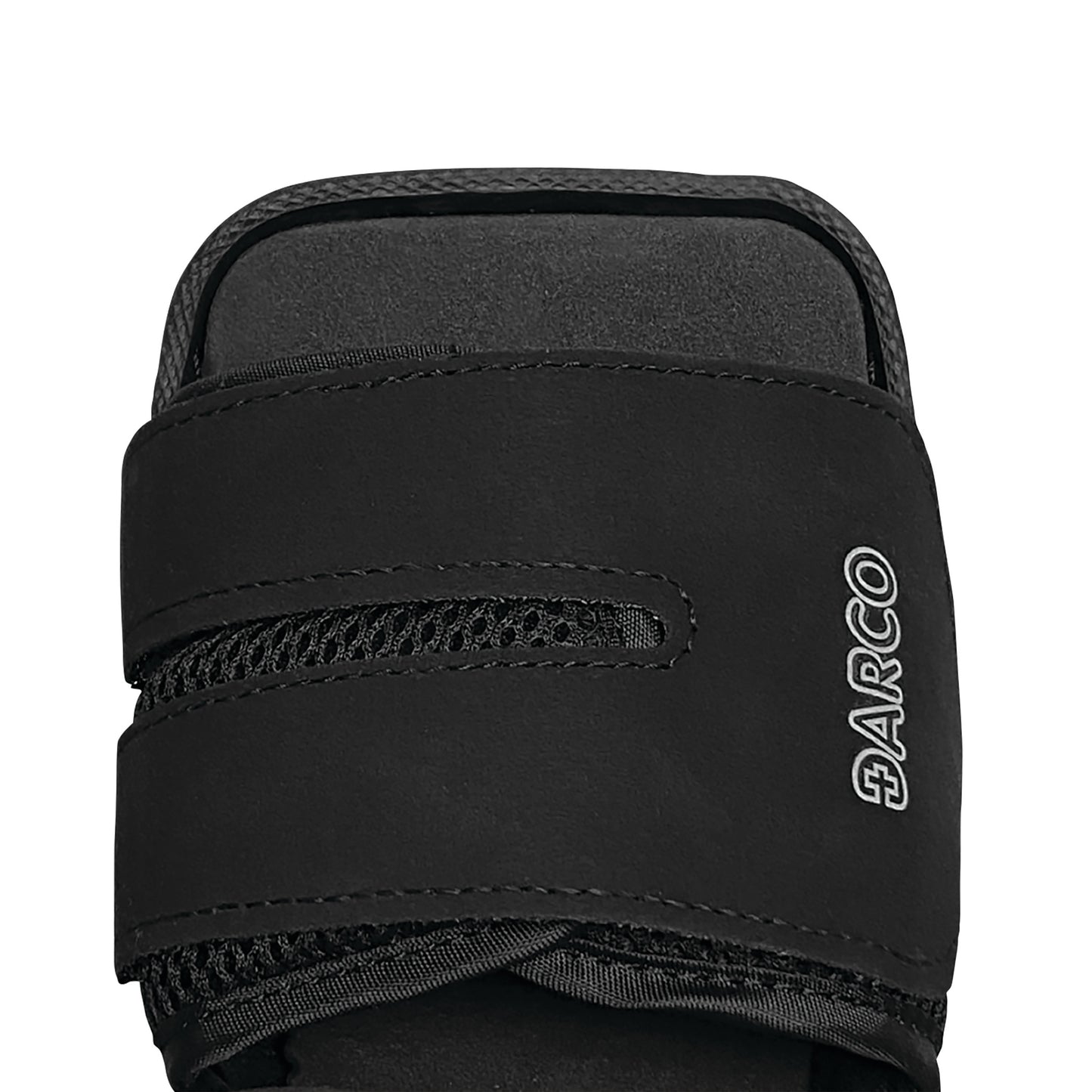 Close-up of the DARCO MedSurg Shoe, featuring black material, adjustable straps, and visible mesh ventilation.