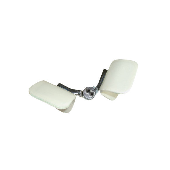 A Comfy Splints Pediatric Goniometer Elbow Orthosis, featuring adjustable white padded supports with a metal frame.