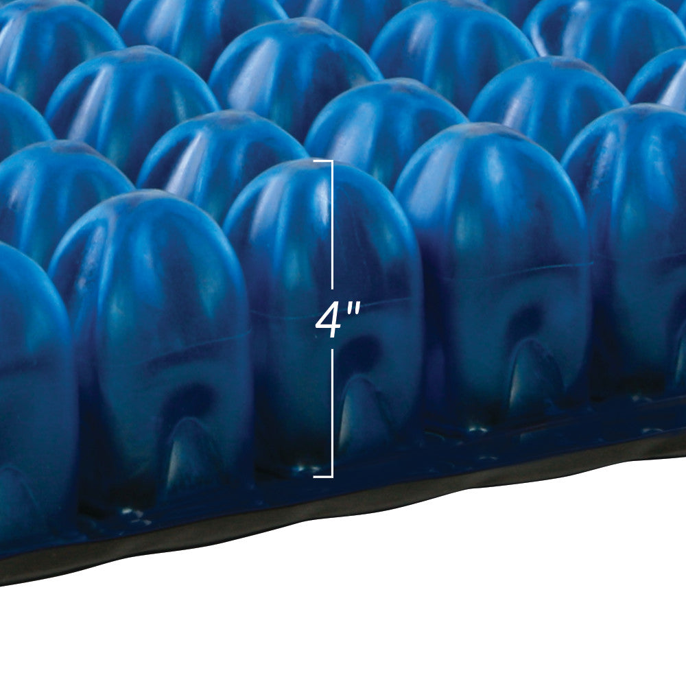 Close-up of the AliMed AeroCell II Single-Valve High Cell Pressure-Relieving Wheelchair Cushion, showing 4-inch blue air cells.