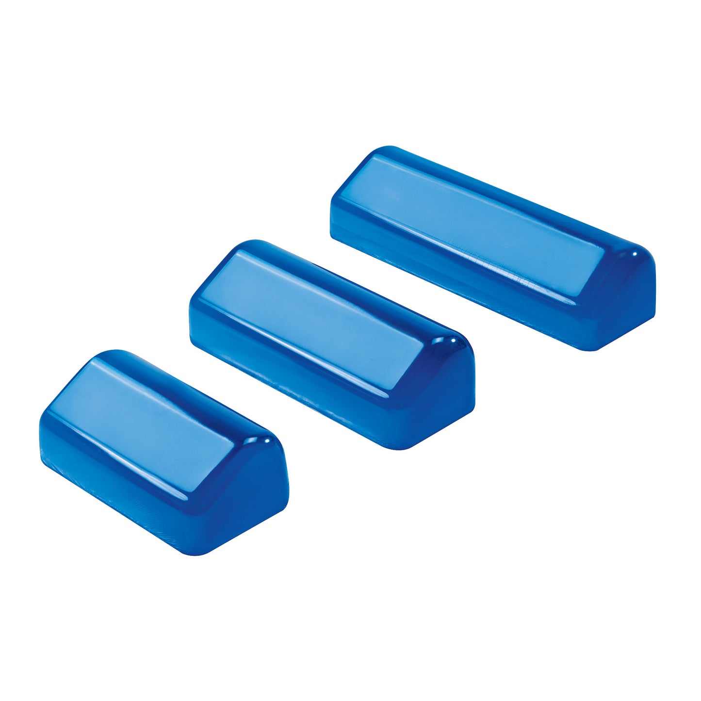 Three AliMed AliBlue Gel Contoured Chest Rolls are shown. They are blue, rectangular with rounded tops and edges.