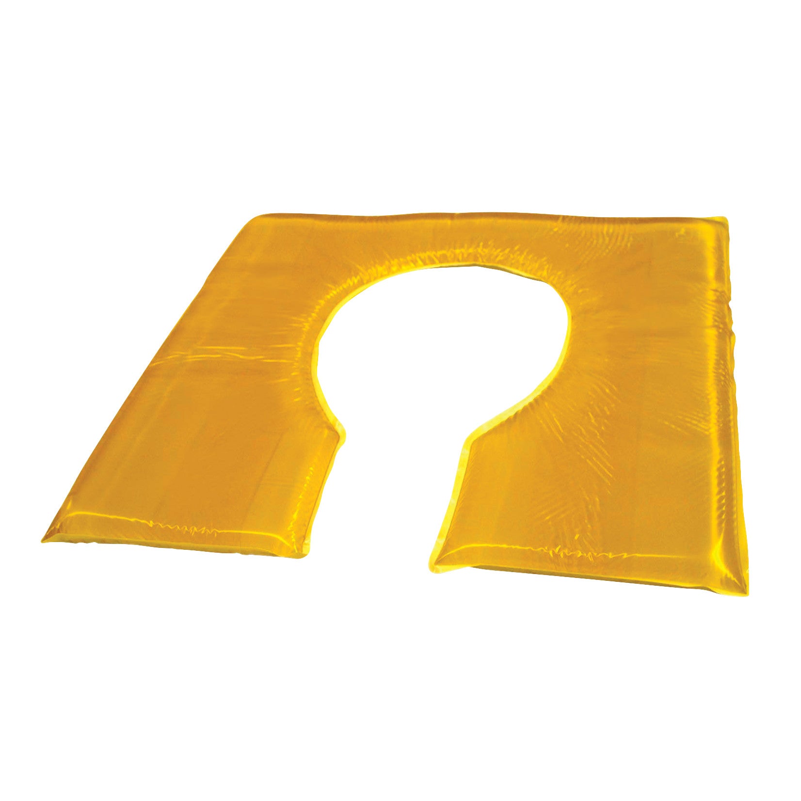 The Action Gel Commode Seat Pad, a yellow gel cushion designed to fit on a toilet seat for added comfort.